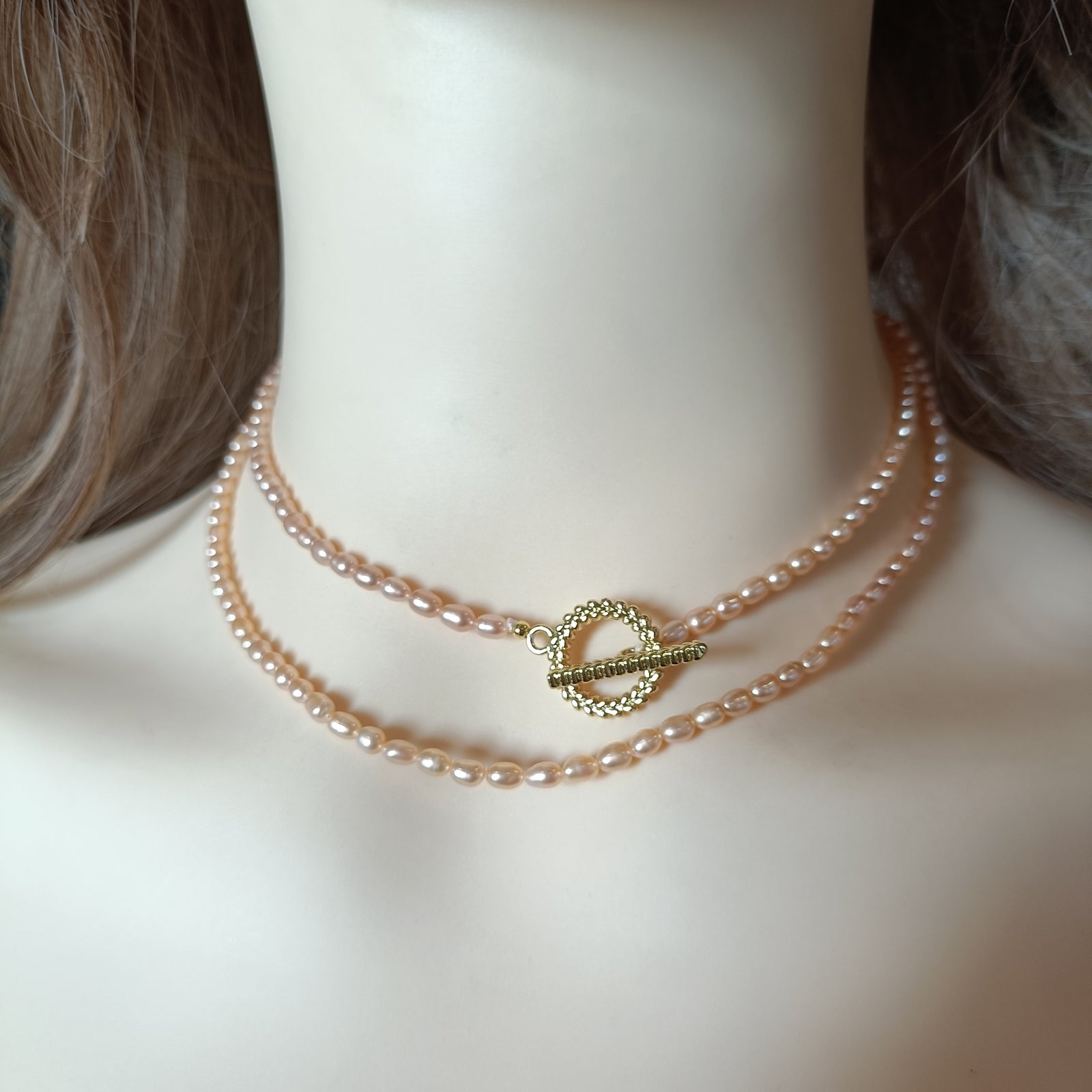 Tiny Long Pink Pearl Necklace, Real Freshwater Strand, Dainty Layering Jewelry