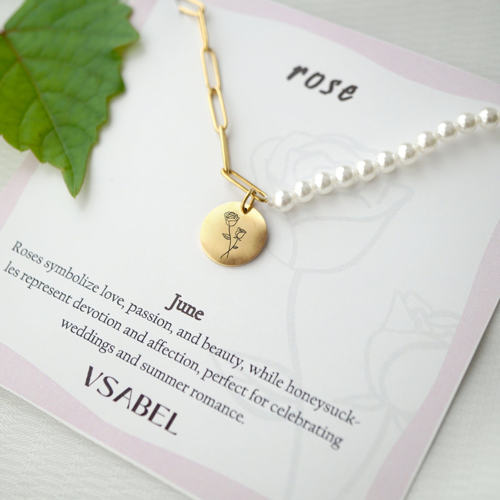 Engraved pearl personalized birth flower pendant necklace
