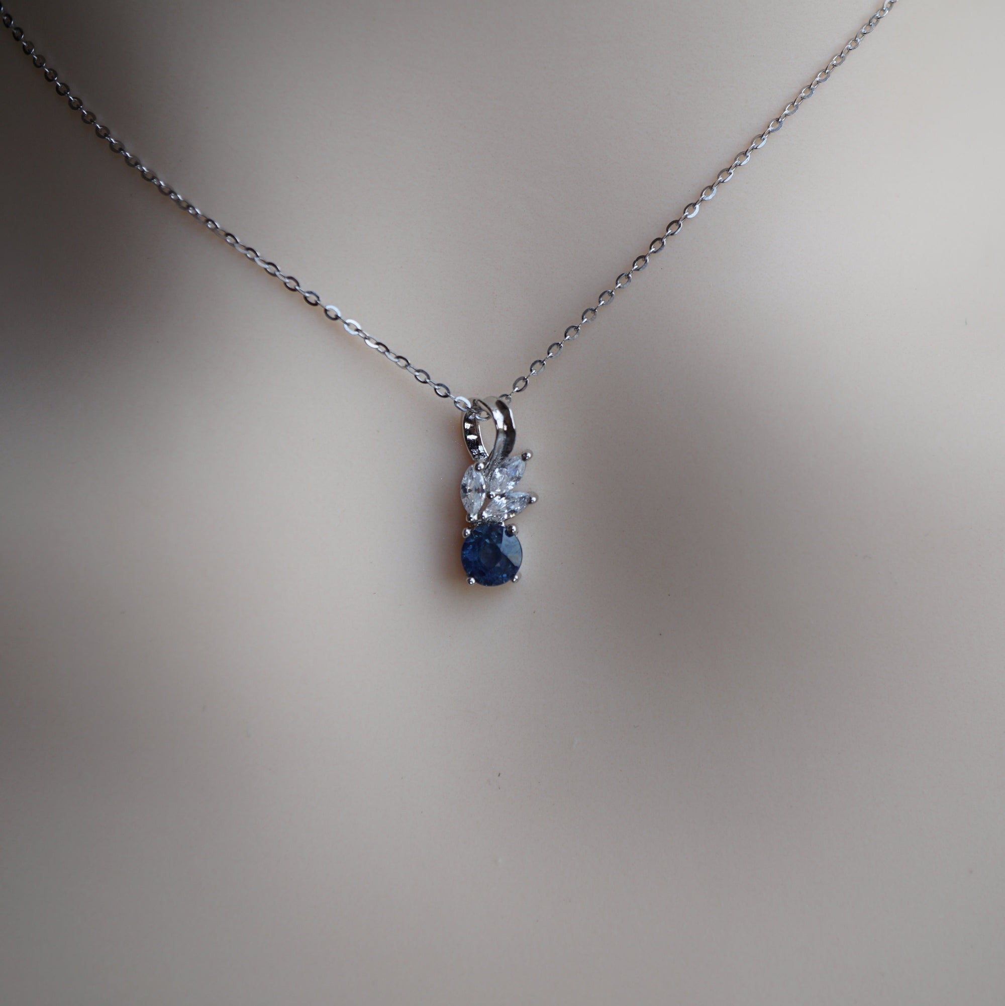 Classic Natural Sapphire Pendant Necklace with Cubic Zirconia