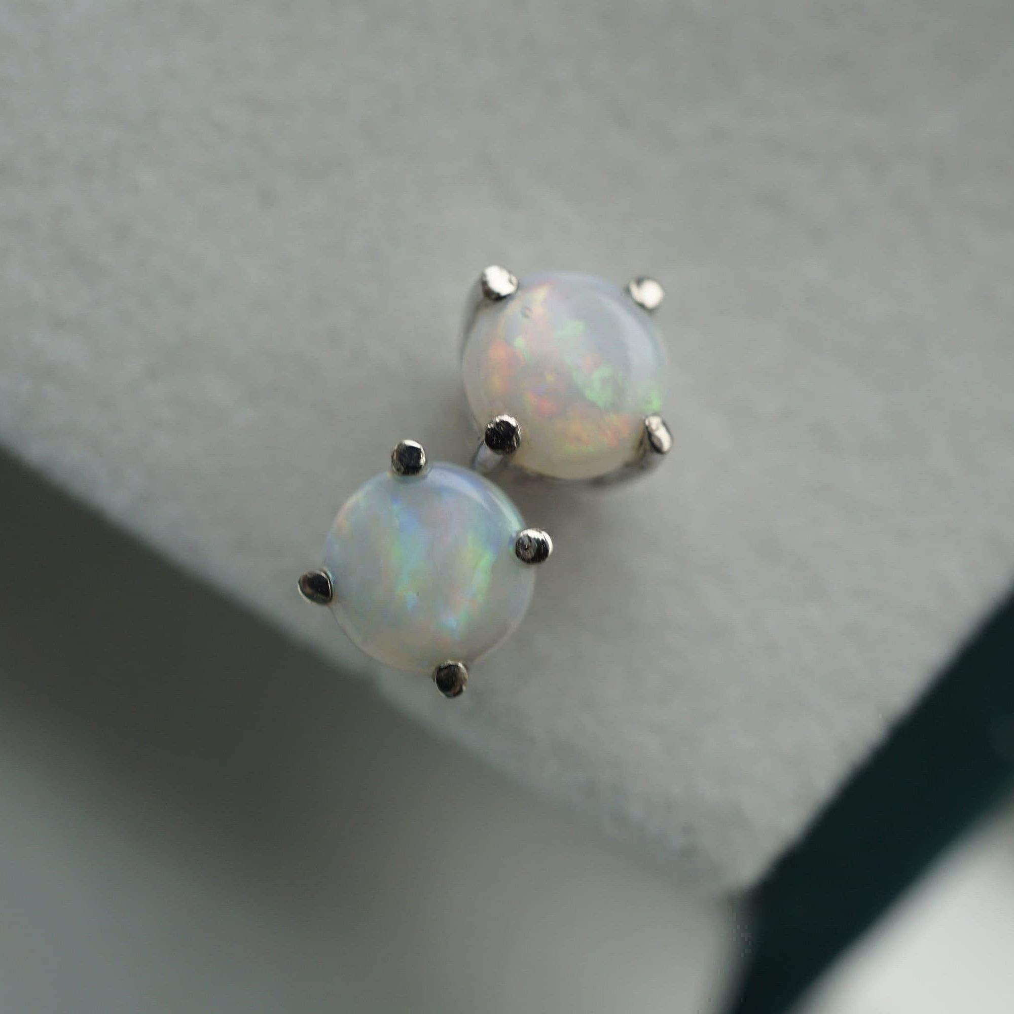 18k white gold round 5mm crystal opal earring studs-Vsabel Jewellery