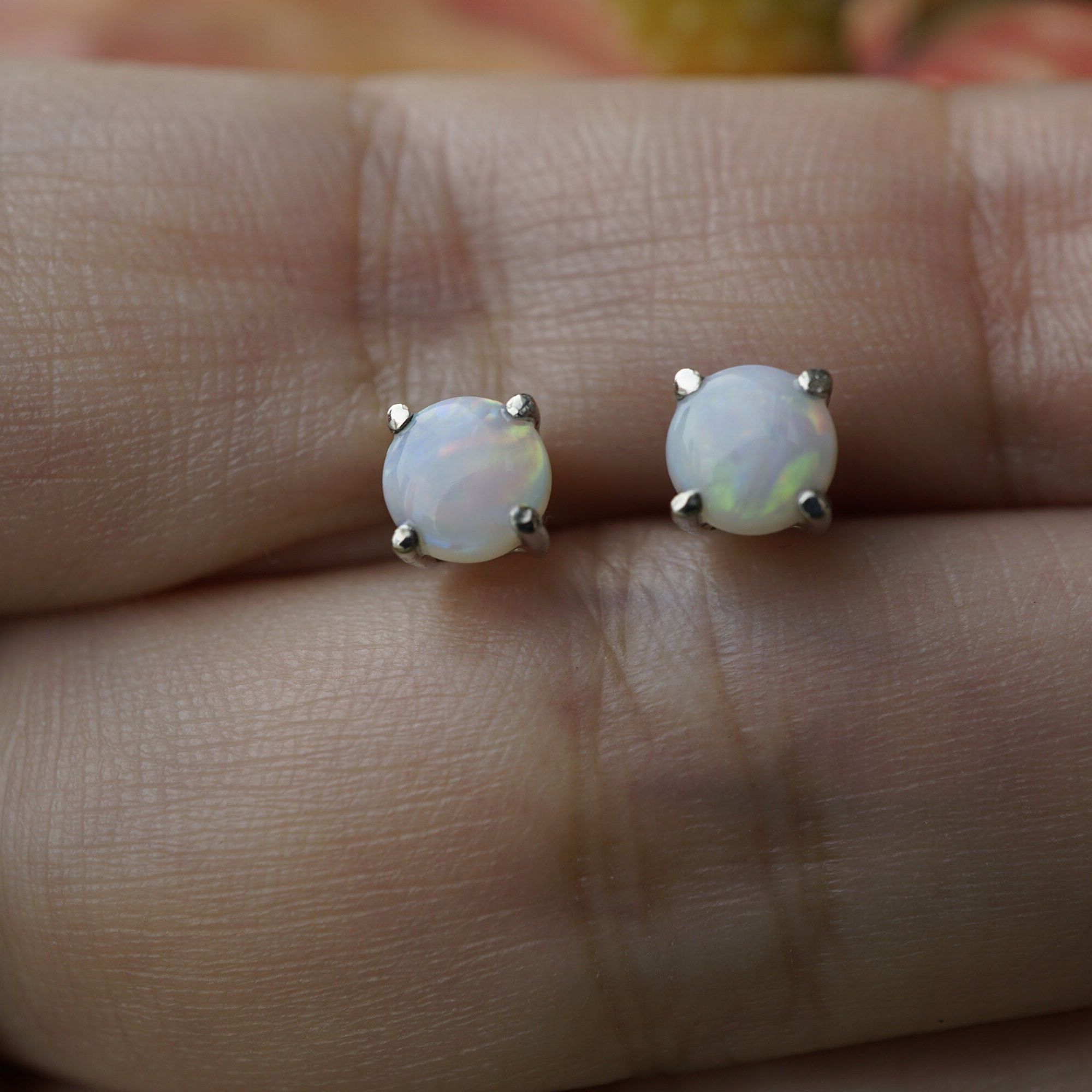 18k white gold round 5mm crystal opal earring studs-Vsabel Jewellery