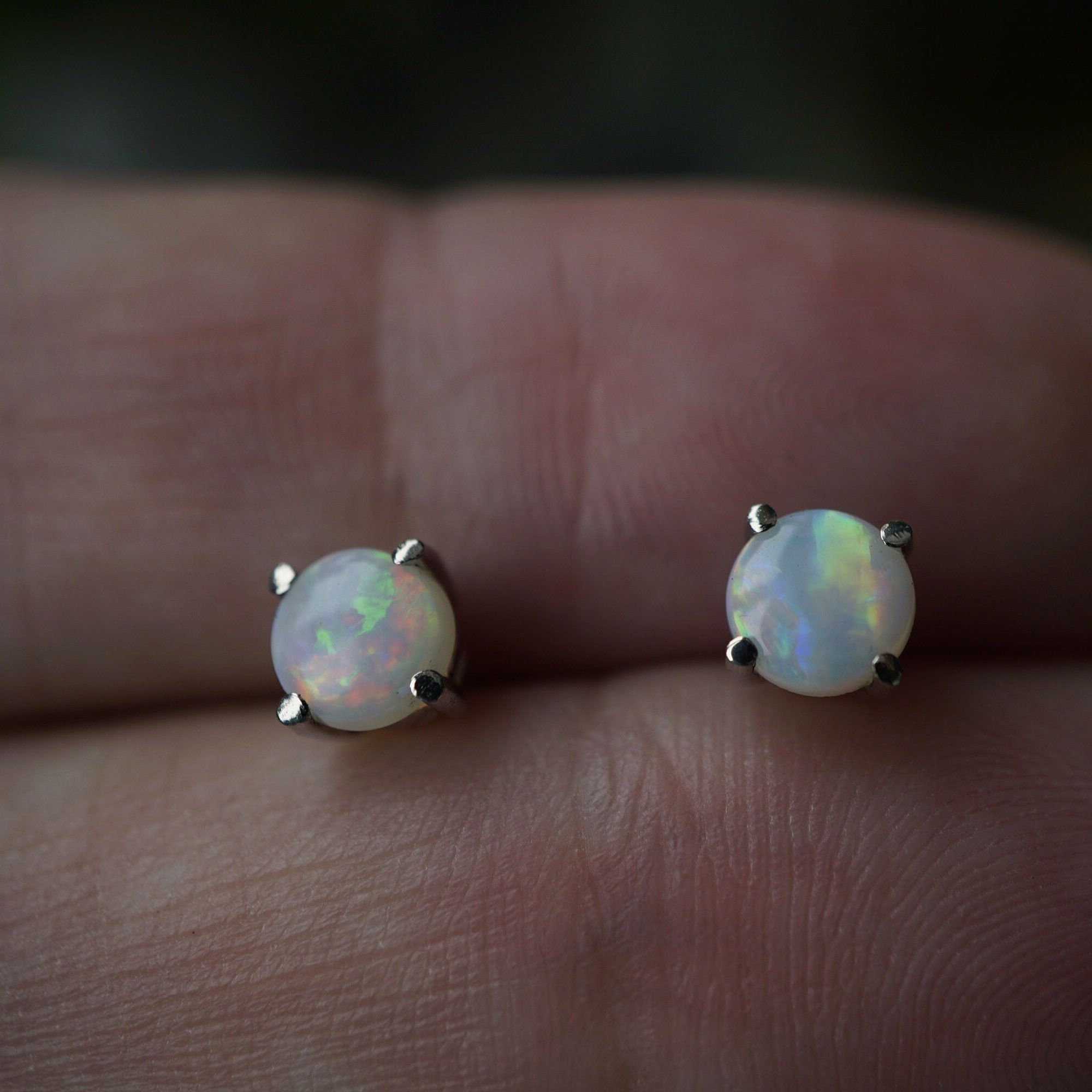 18k white gold round 5mm crystal opal earring studs-Vsabel Jewellery
