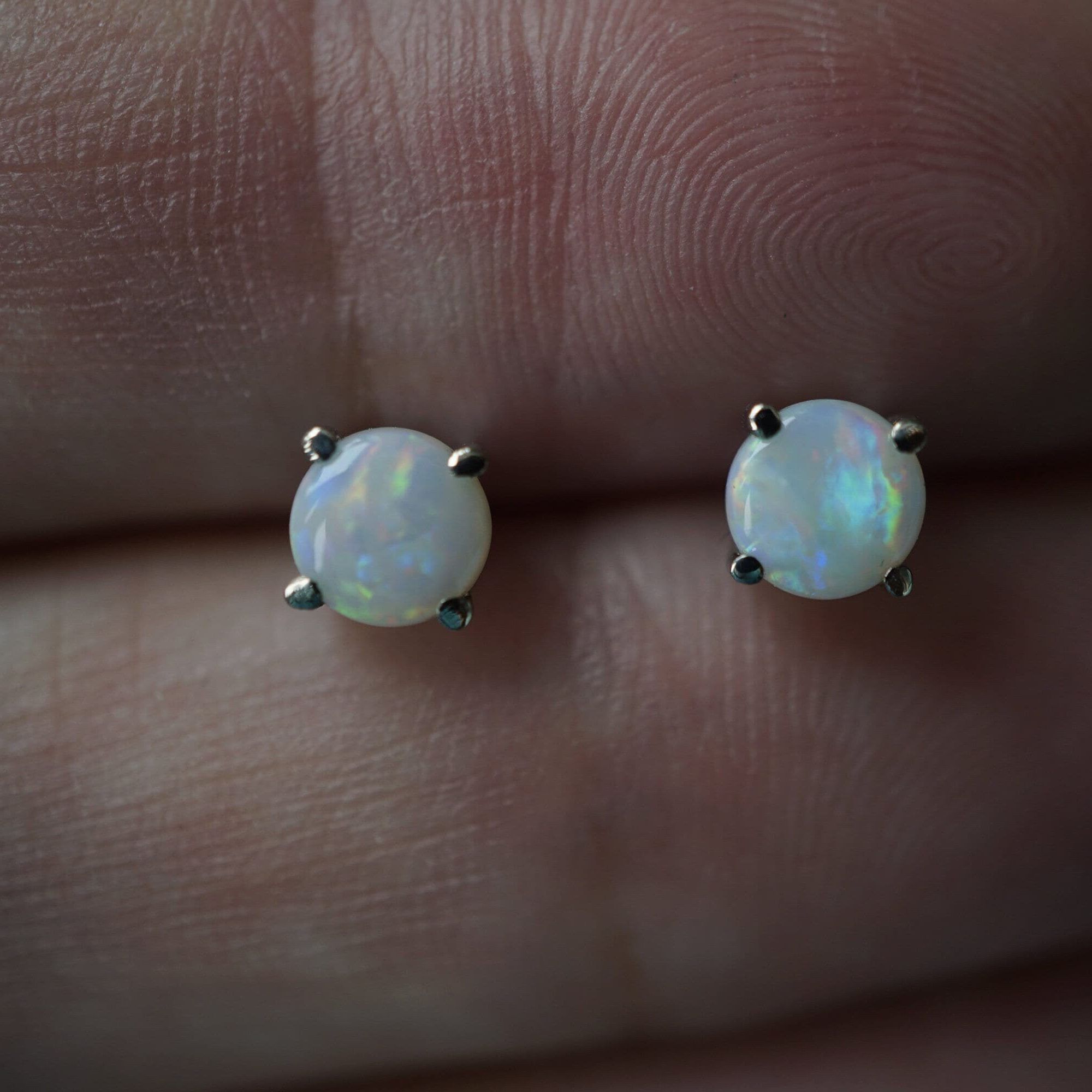 18k white gold round 5mm crystal opal earring studs-Vsabel Jewellery