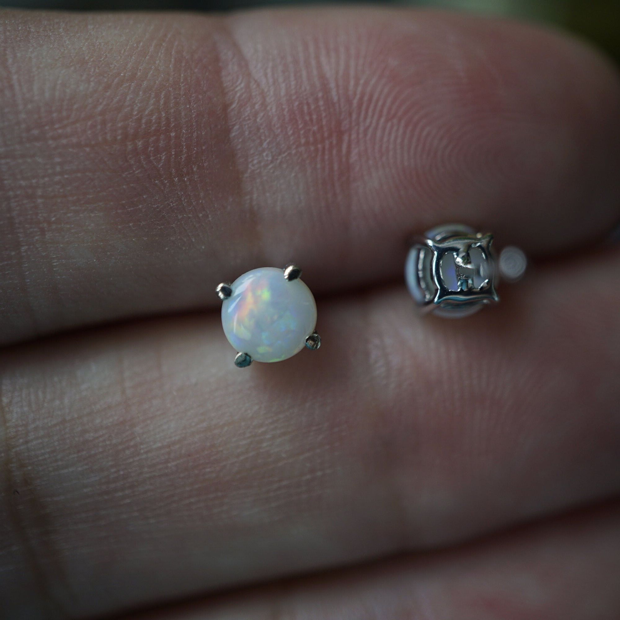 18k white gold round 5mm crystal opal earring studs-Vsabel Jewellery