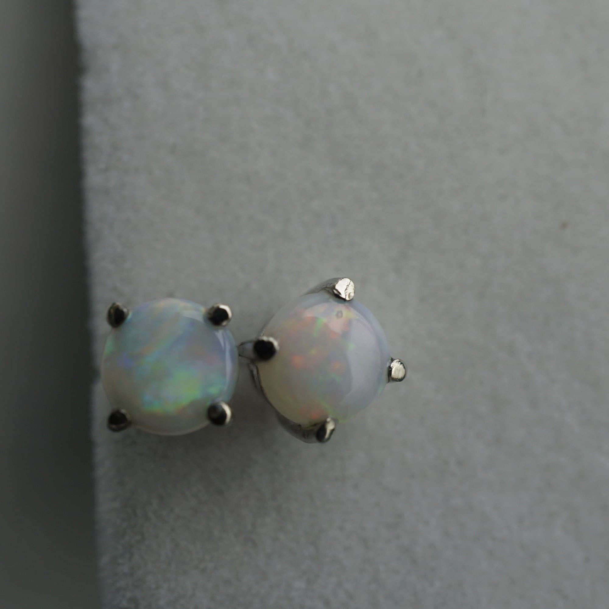 18k white gold round 5mm crystal opal earring studs-Vsabel Jewellery