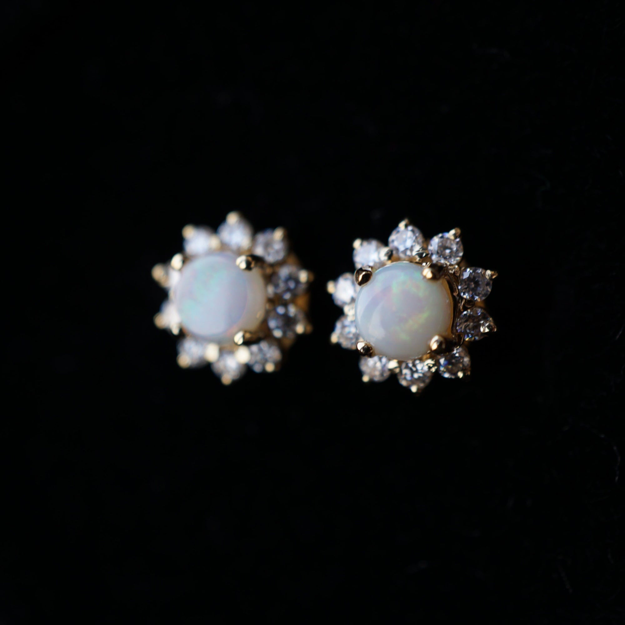 18k solid gold flower 4mm round genuine crystal opal earring studs-Vsabel Jewellery