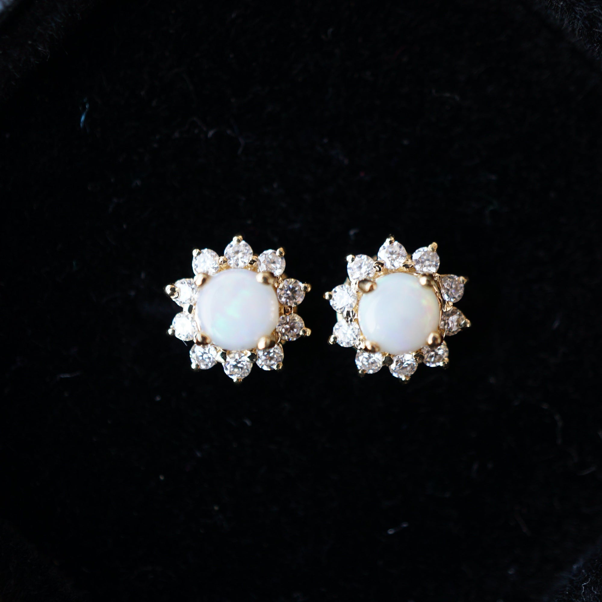 18k solid gold flower 4mm round genuine crystal opal earring studs-Vsabel Jewellery