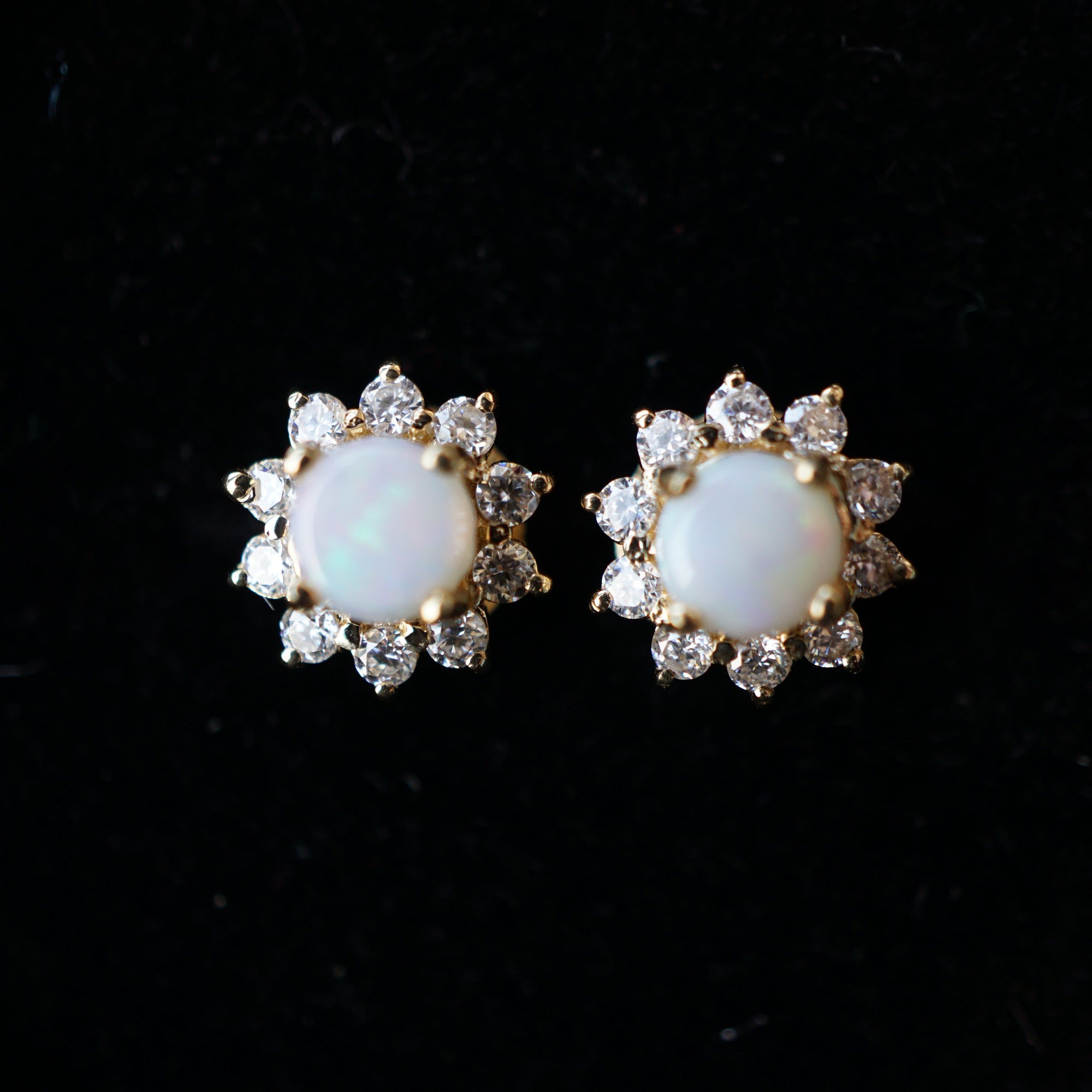 18k solid gold flower 4mm round genuine crystal opal earring studs-Vsabel Jewellery