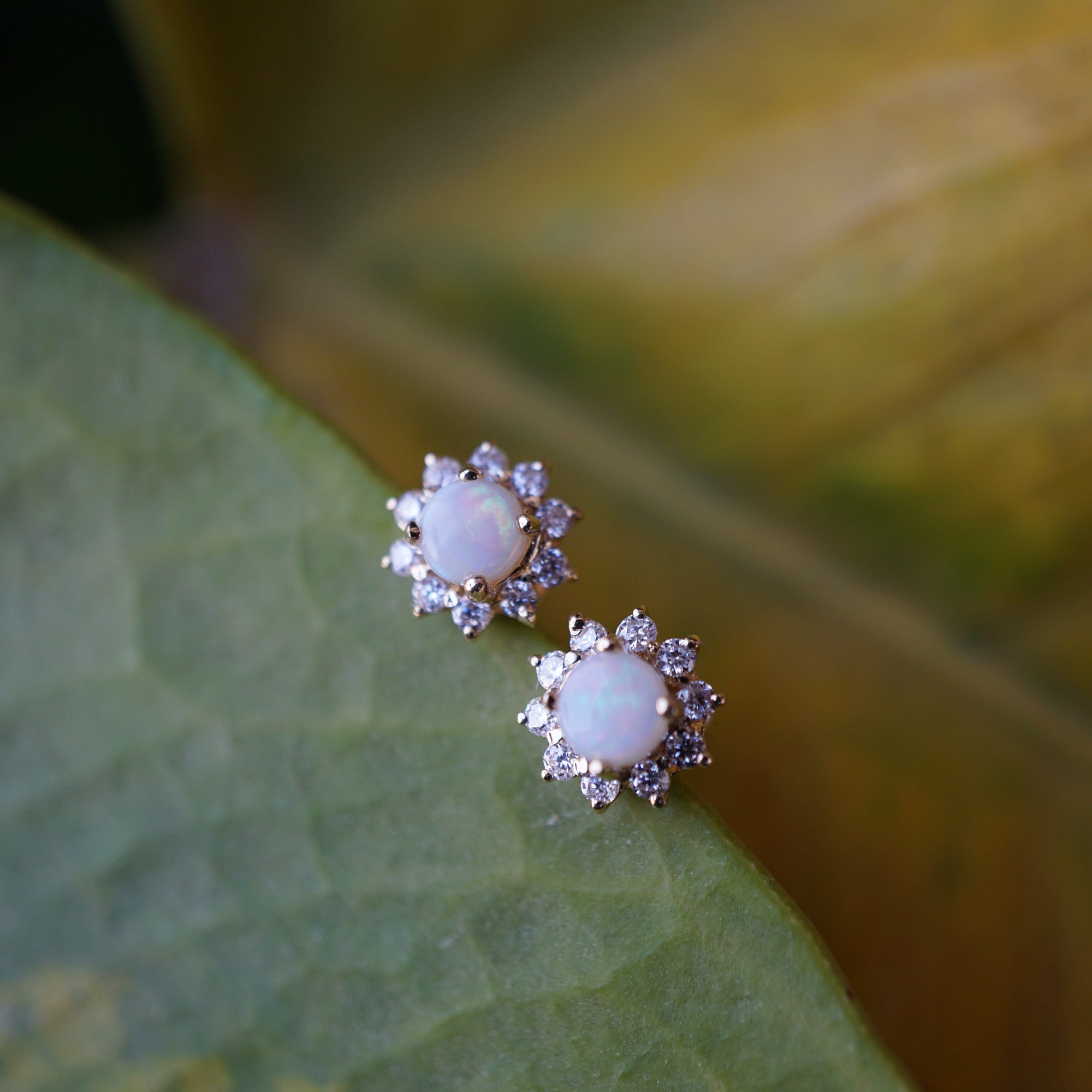 18k solid gold flower 4mm round genuine crystal opal earring studs-Vsabel Jewellery