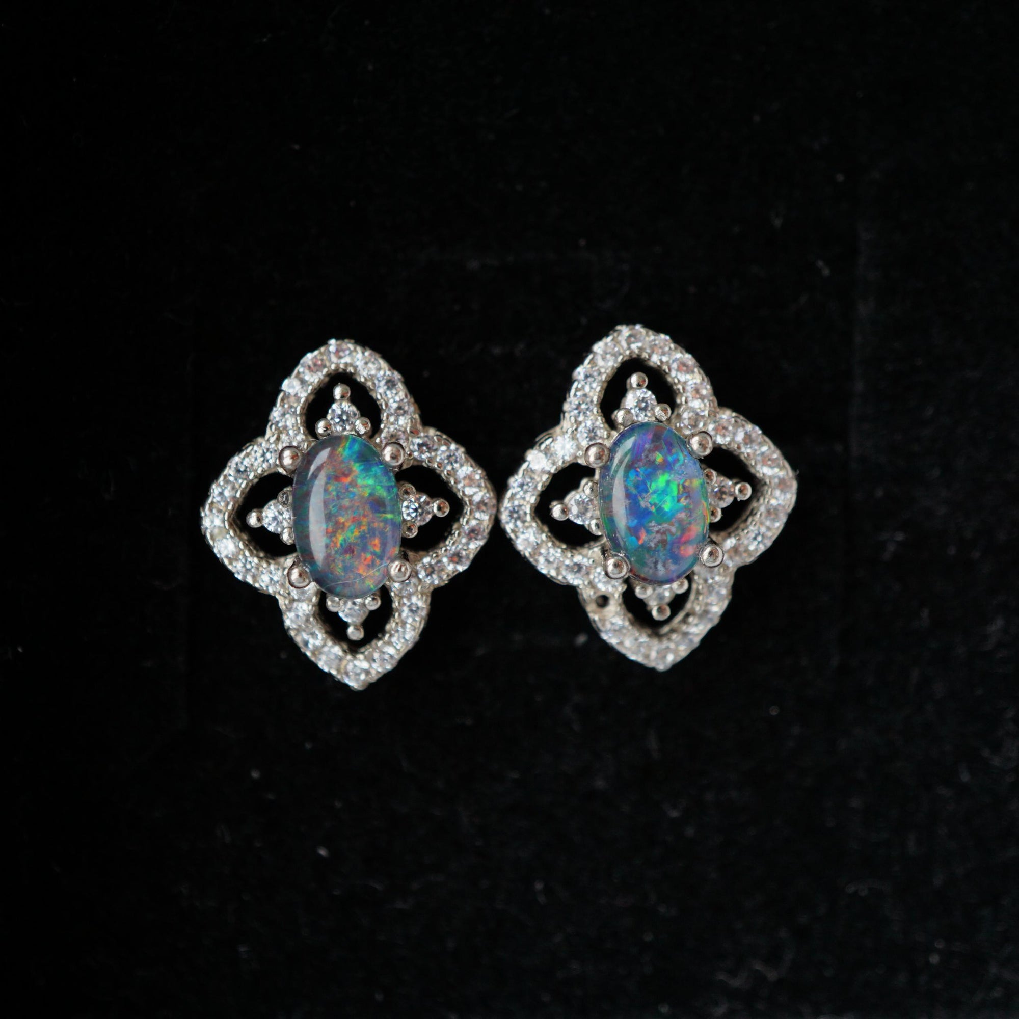 Classic rainbow opal triplet earrings