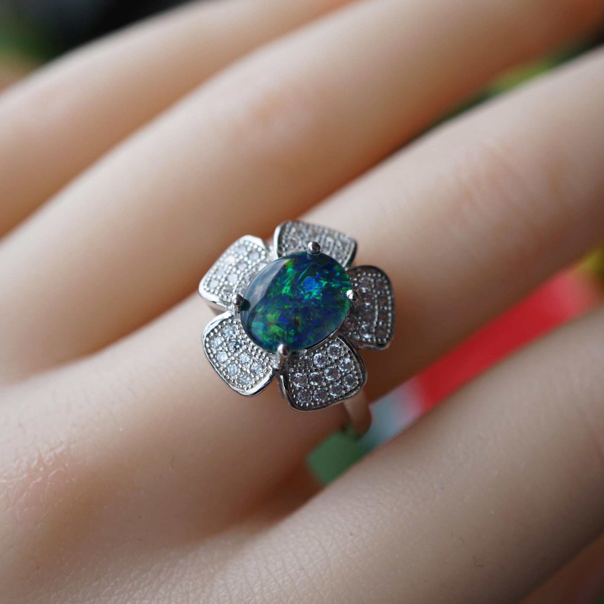 Natural australian opal ring flower style