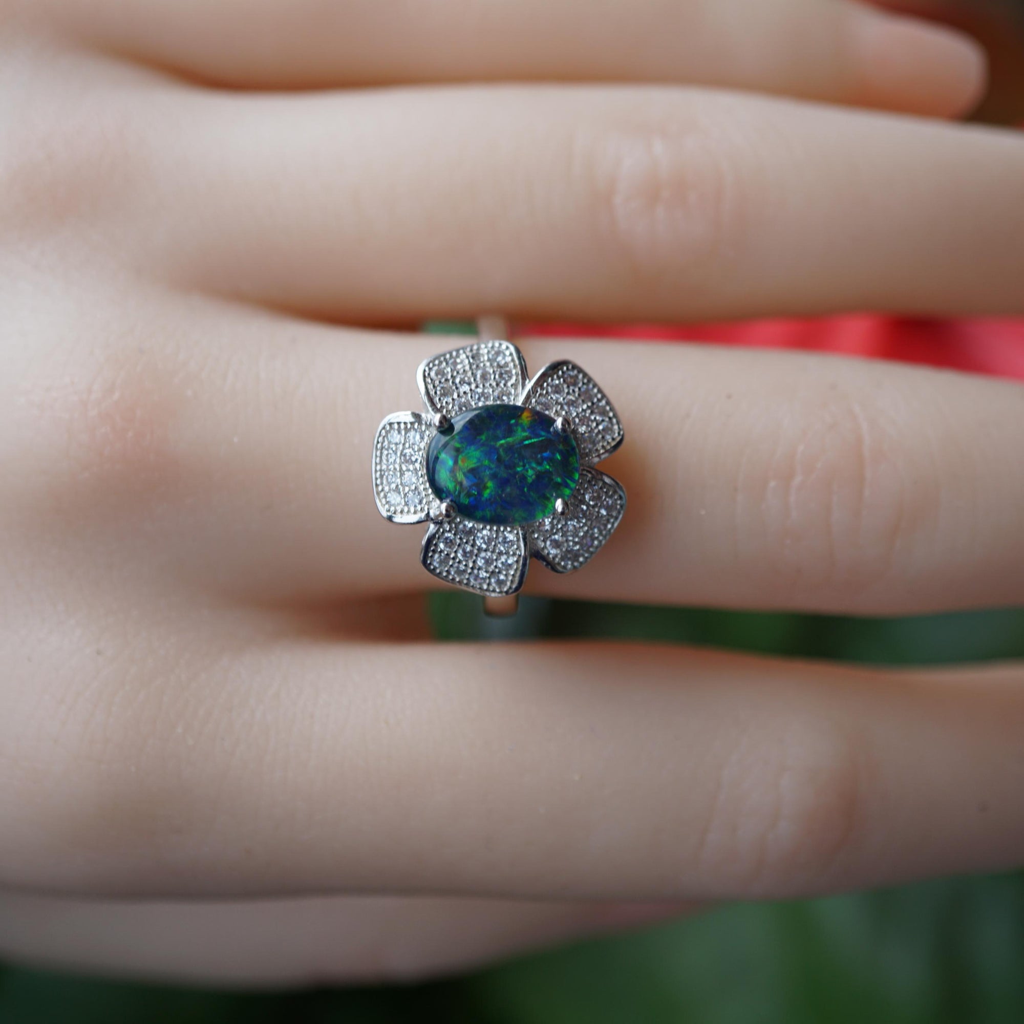 Natural australian opal ring flower style