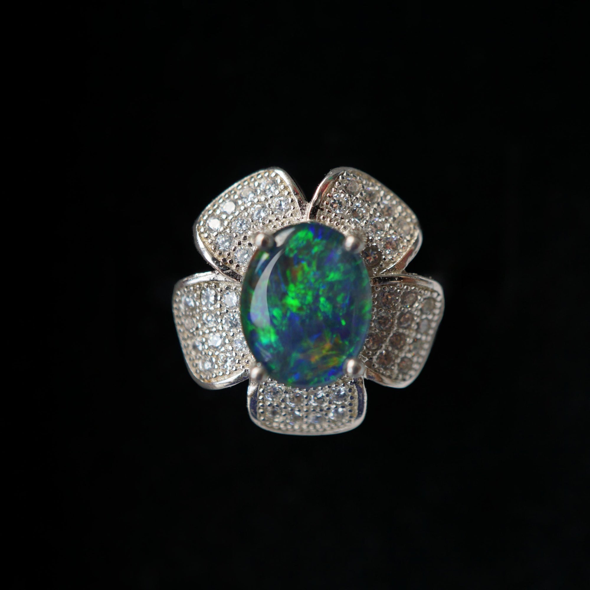 Natural australian opal ring flower style