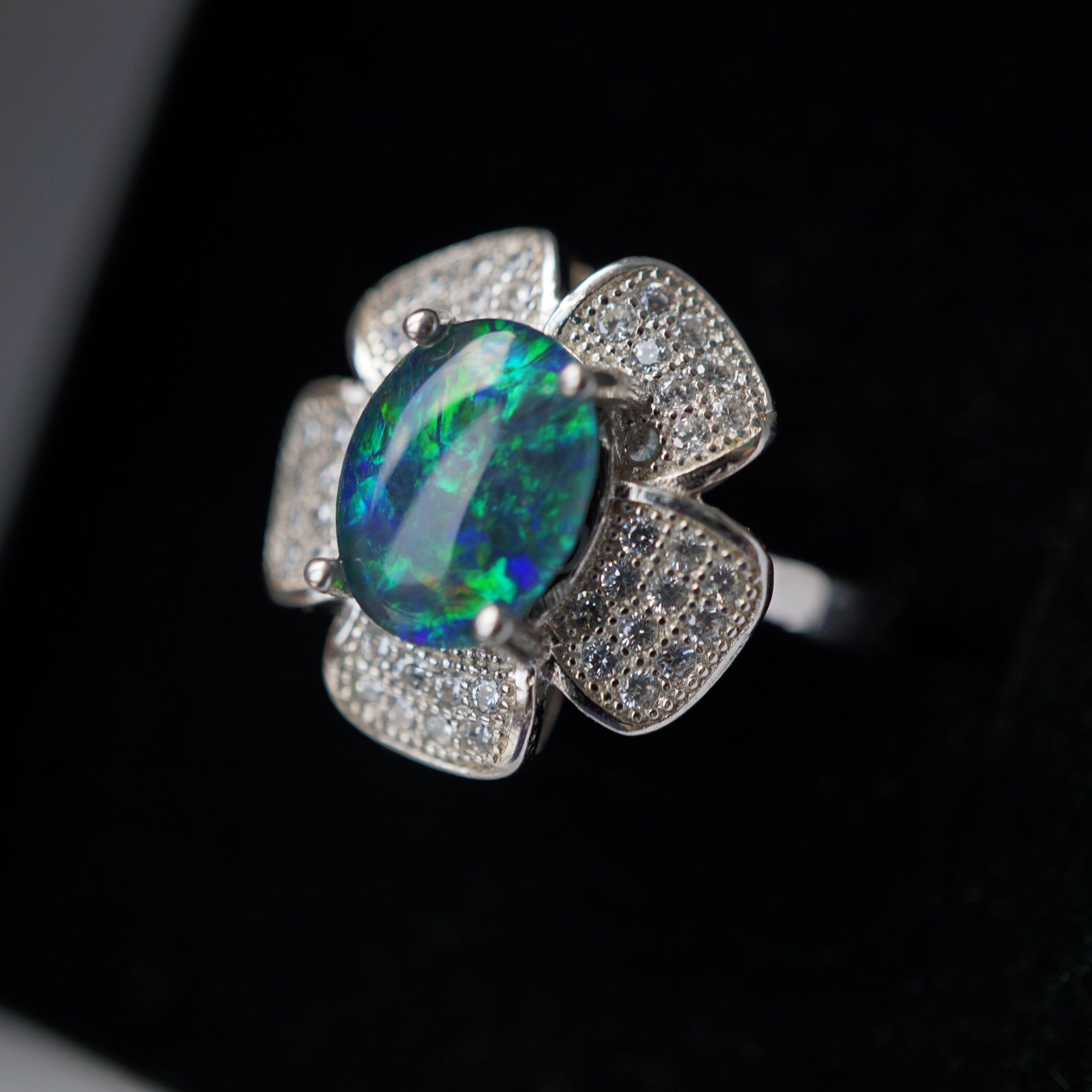 Natural australian opal ring flower style
