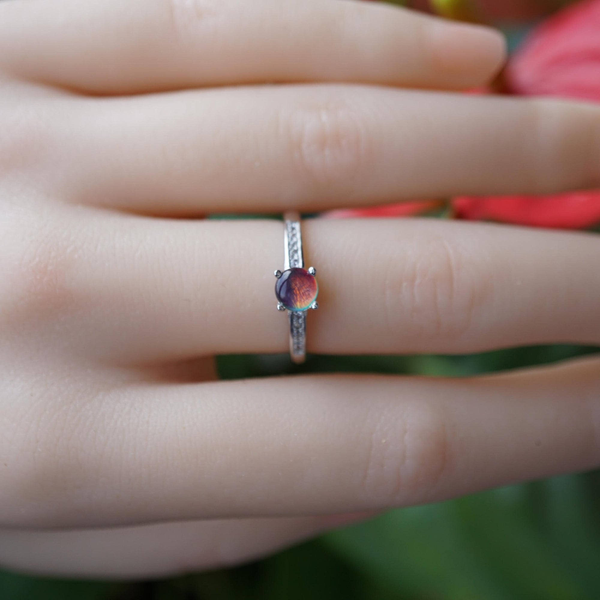 Aurora Australian Opal Ring, Elegant Handmade Jewelry