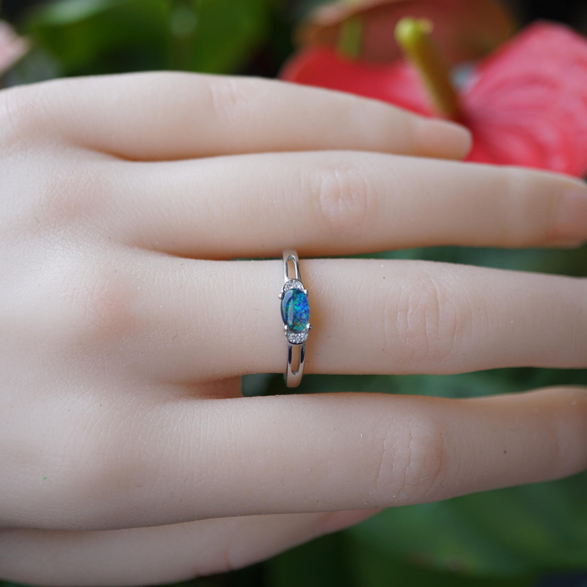 Simple Oval Triplet Opal Ring, Elegant Australian Jewelry