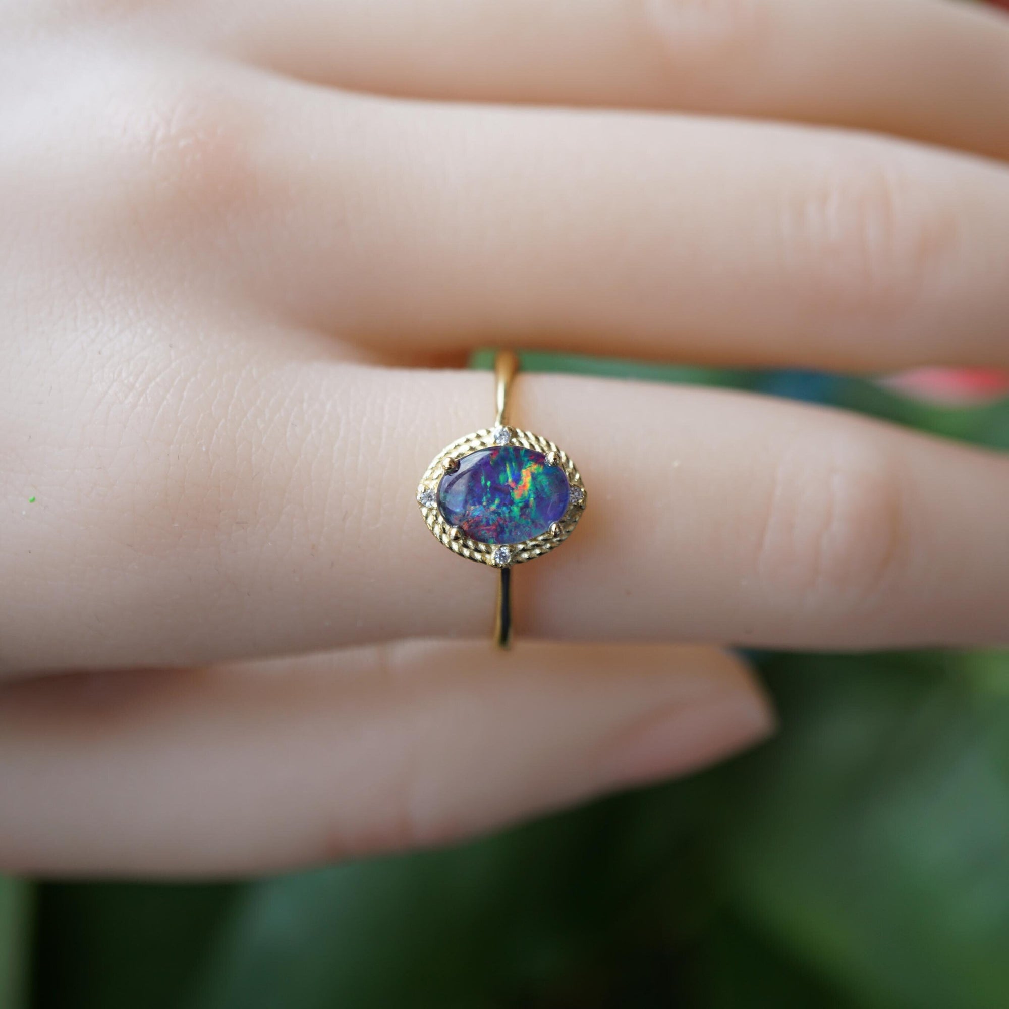 Halo Purple Australian Triplet Opal Ring