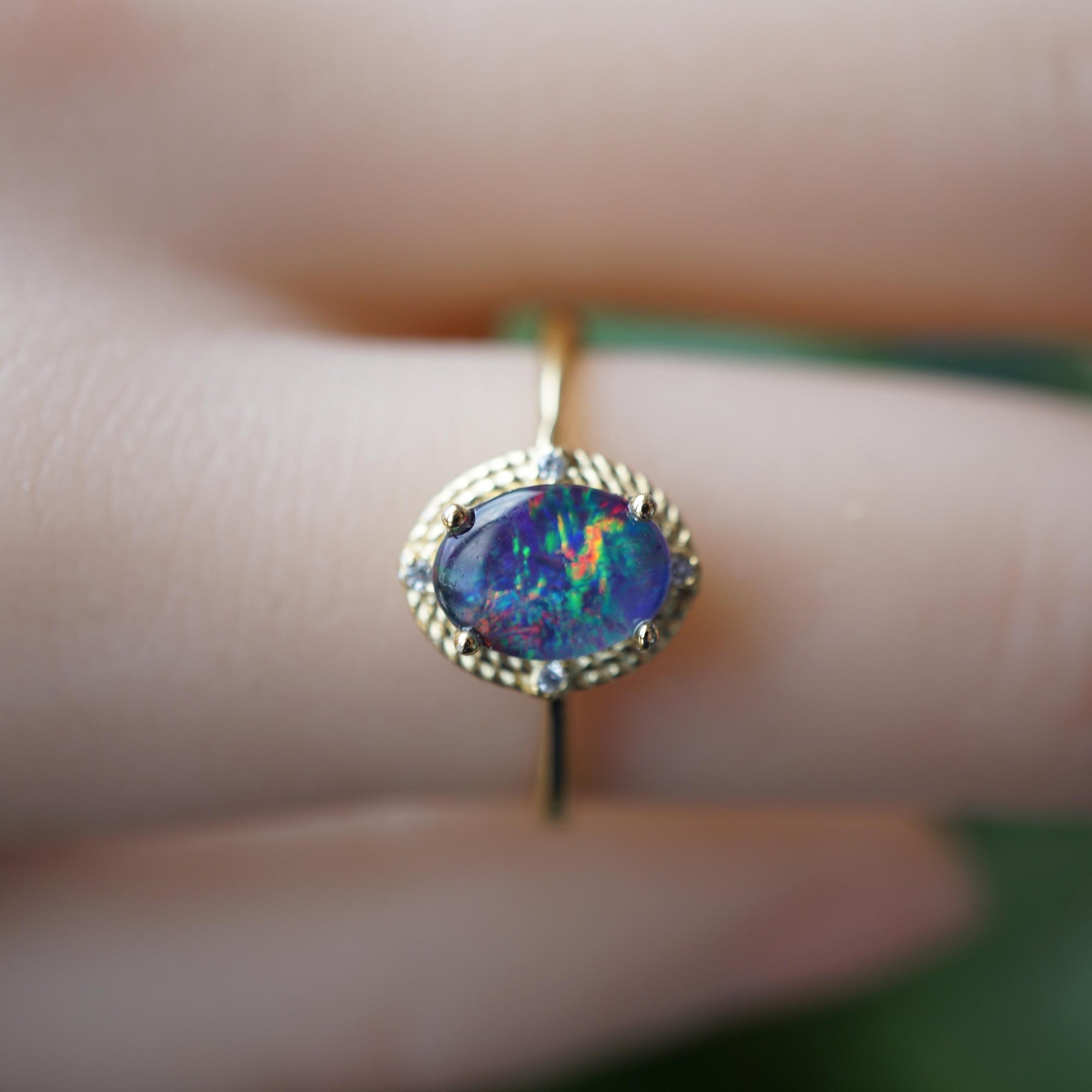 Halo Purple Australian Triplet Opal Ring