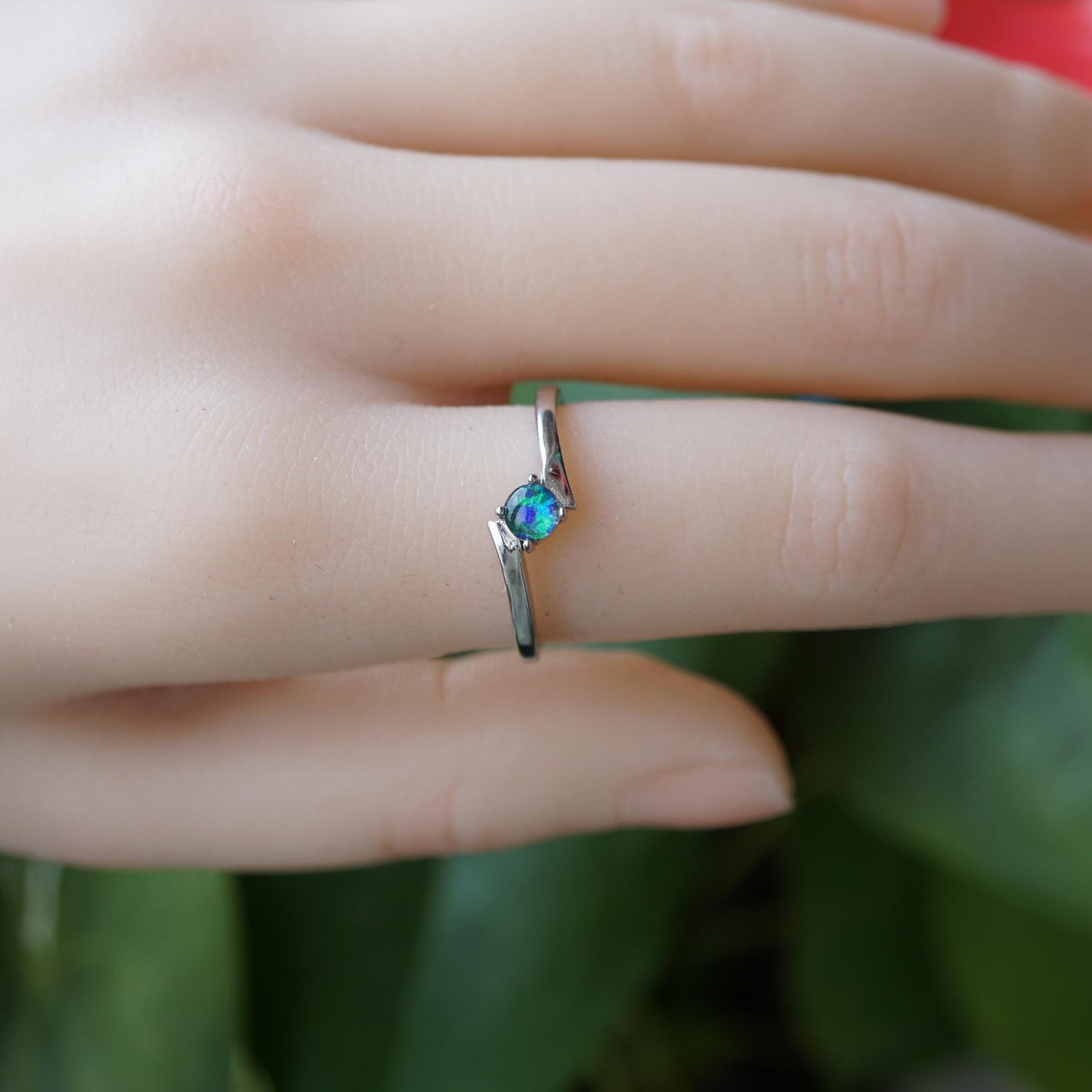 Round Dainty Australian Opal Ring, Elegant Everyday Jewelry