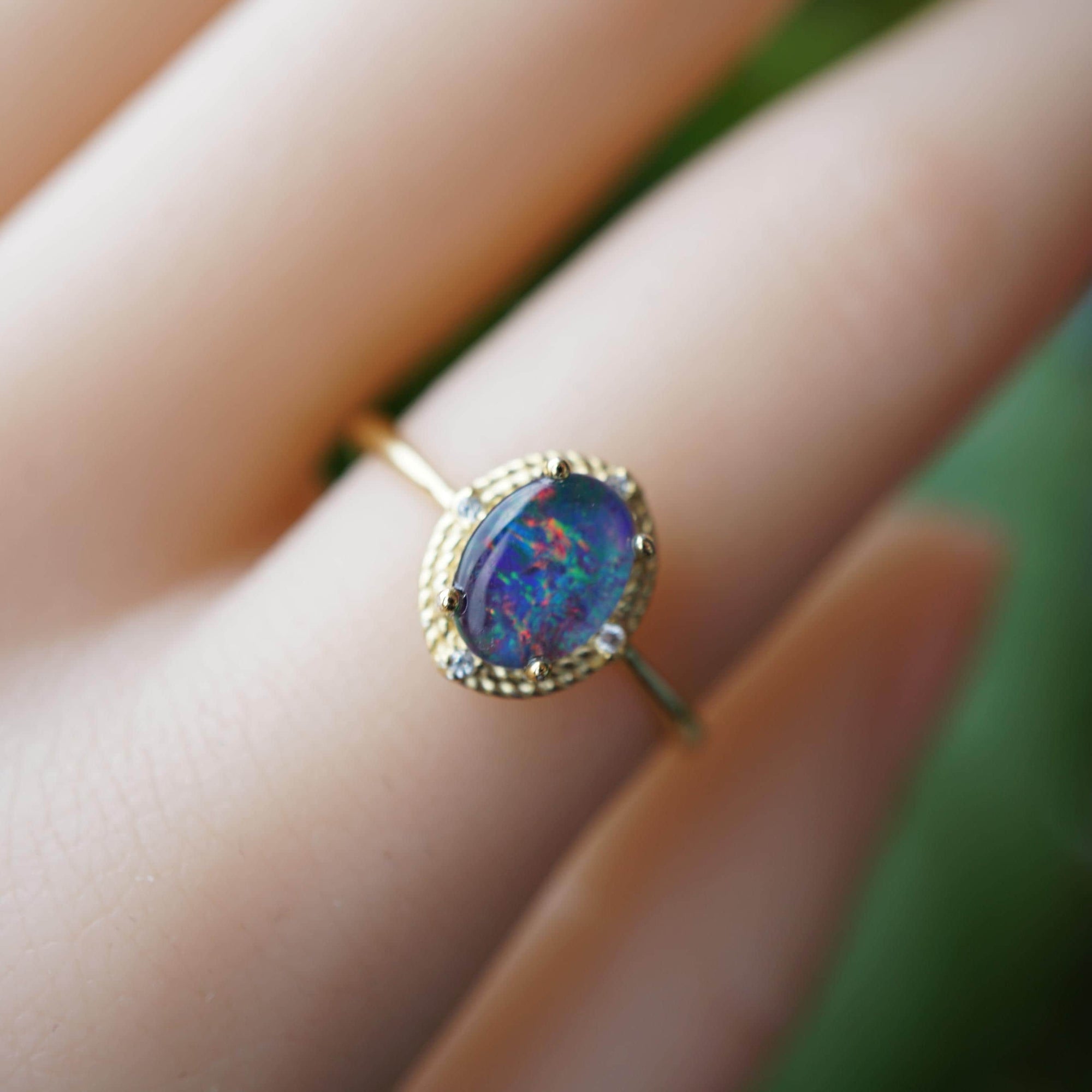 Halo Purple Australian Triplet Opal Ring