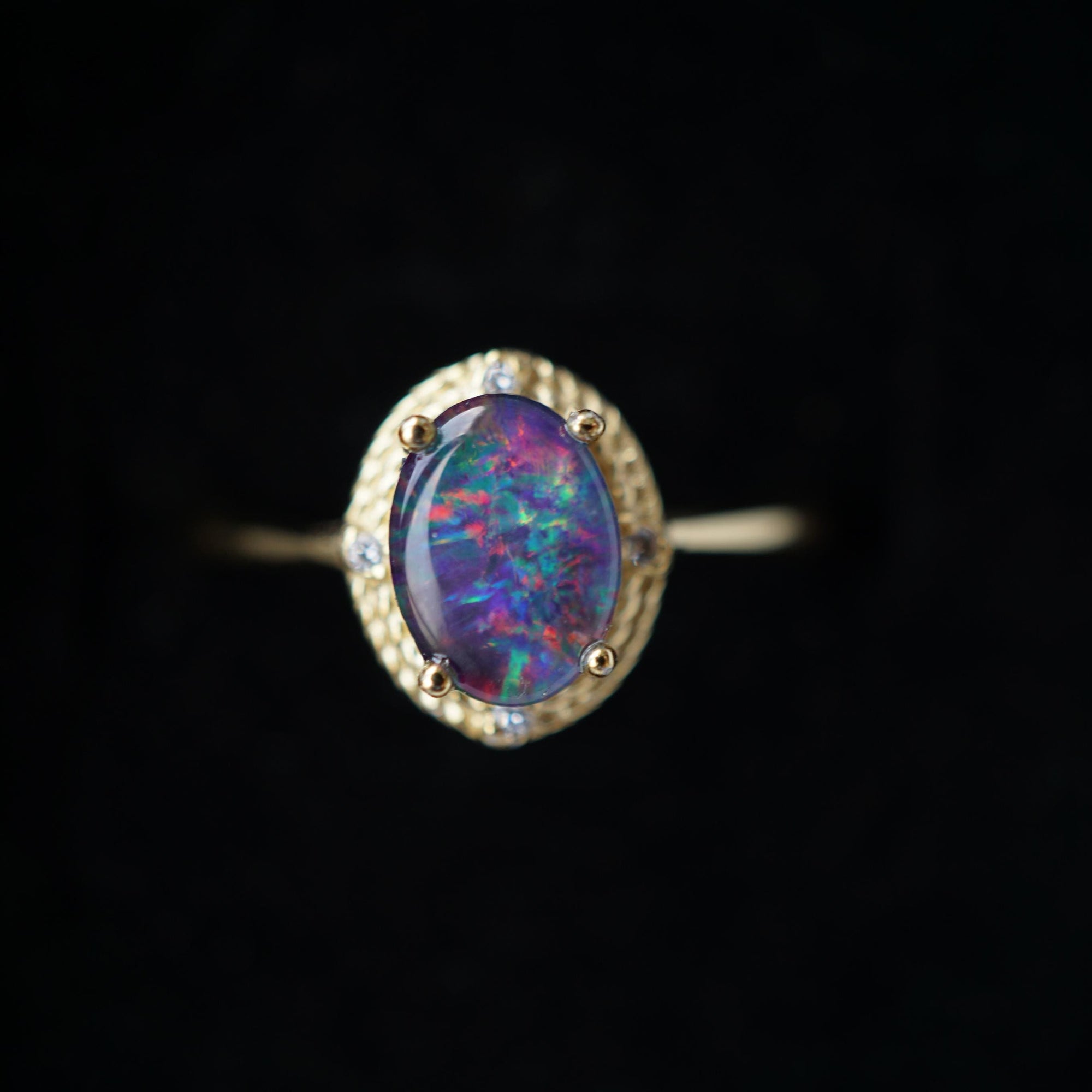 Halo Purple Australian Triplet Opal Ring