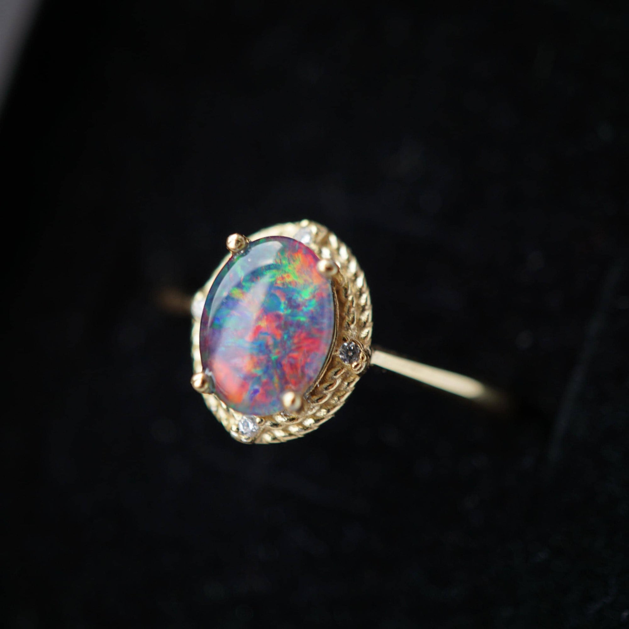 Halo Purple Australian Triplet Opal Ring