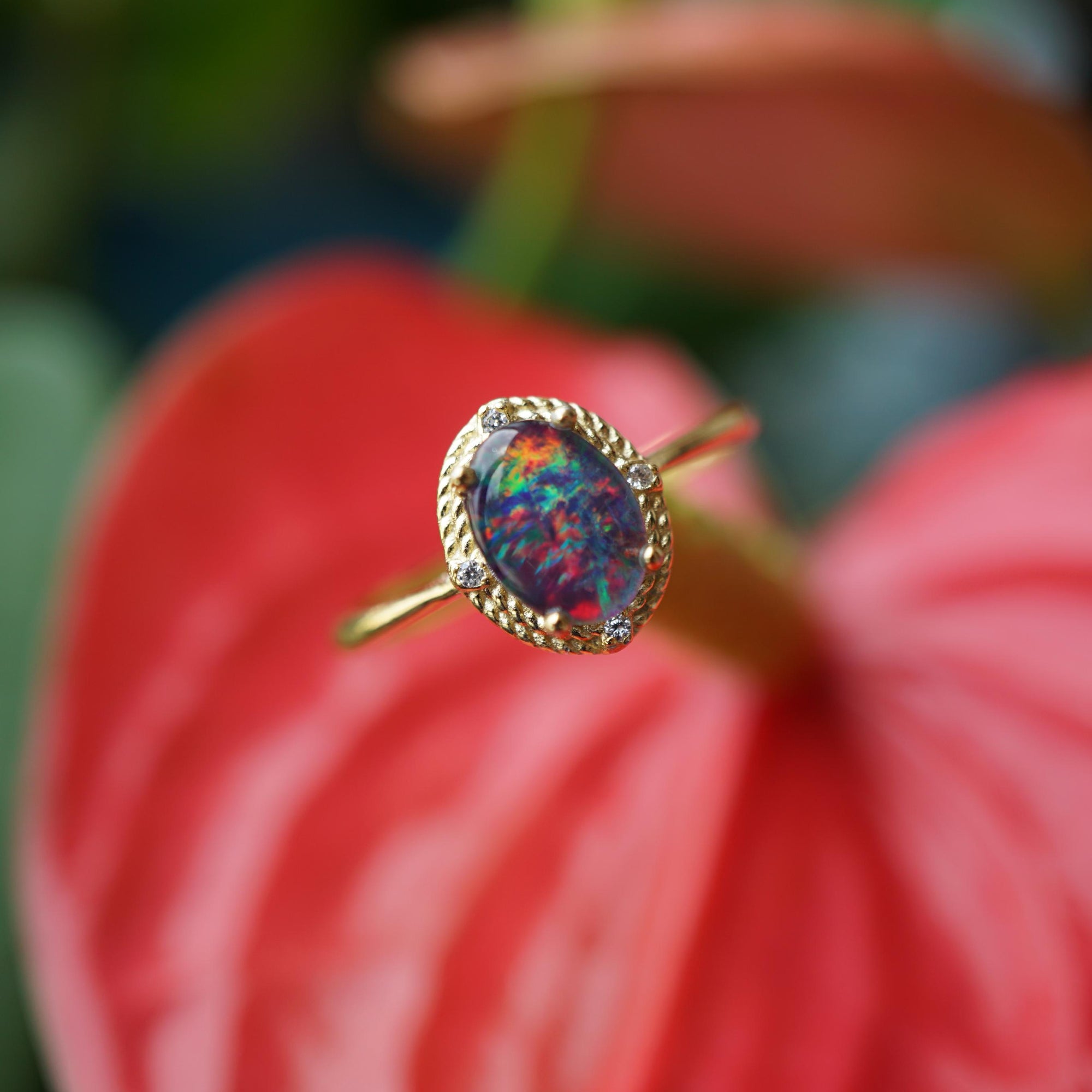 Halo Purple Australian Triplet Opal Ring