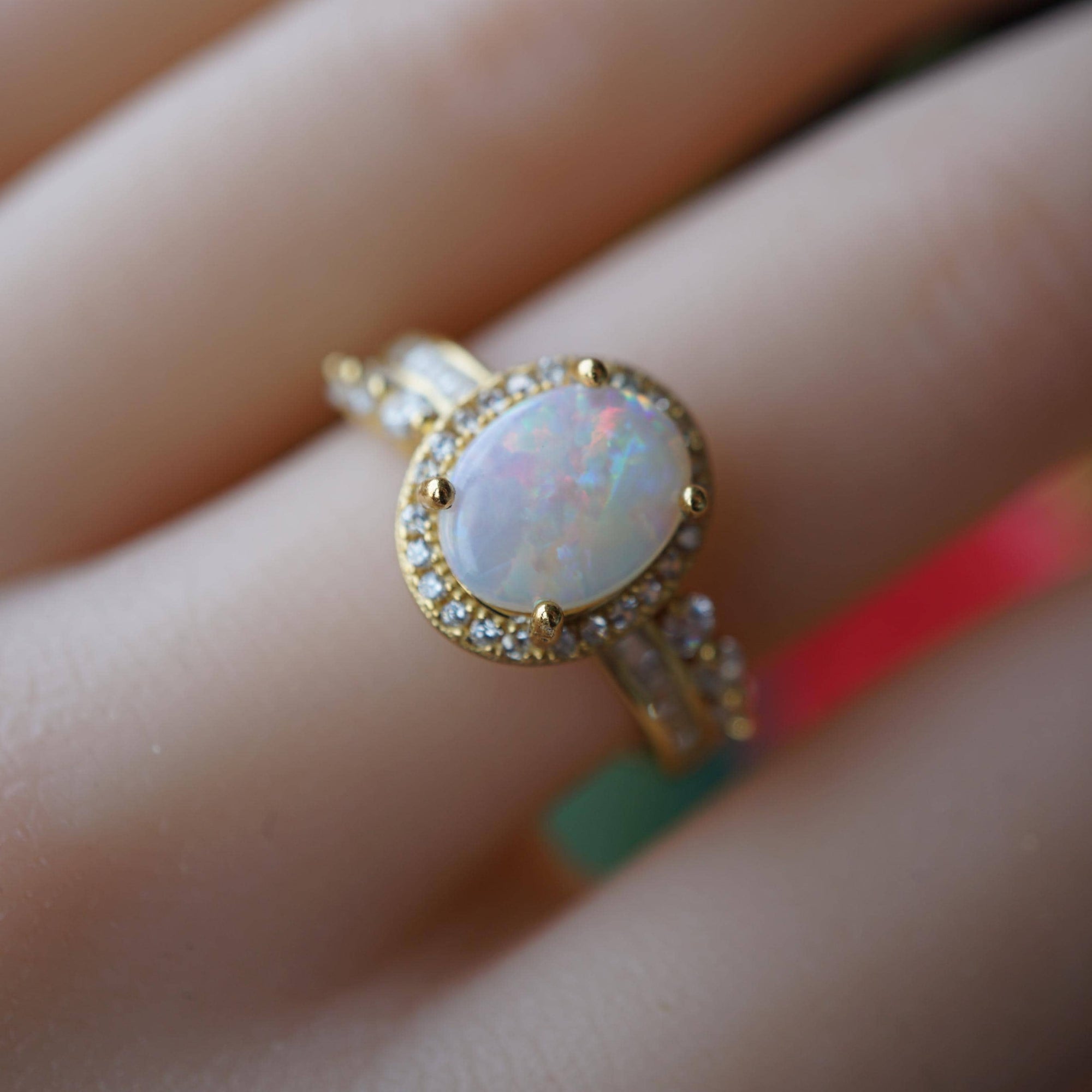 Australian Crystal Opal Ring in 18k Gold Plated Over 925 Sterling Silver