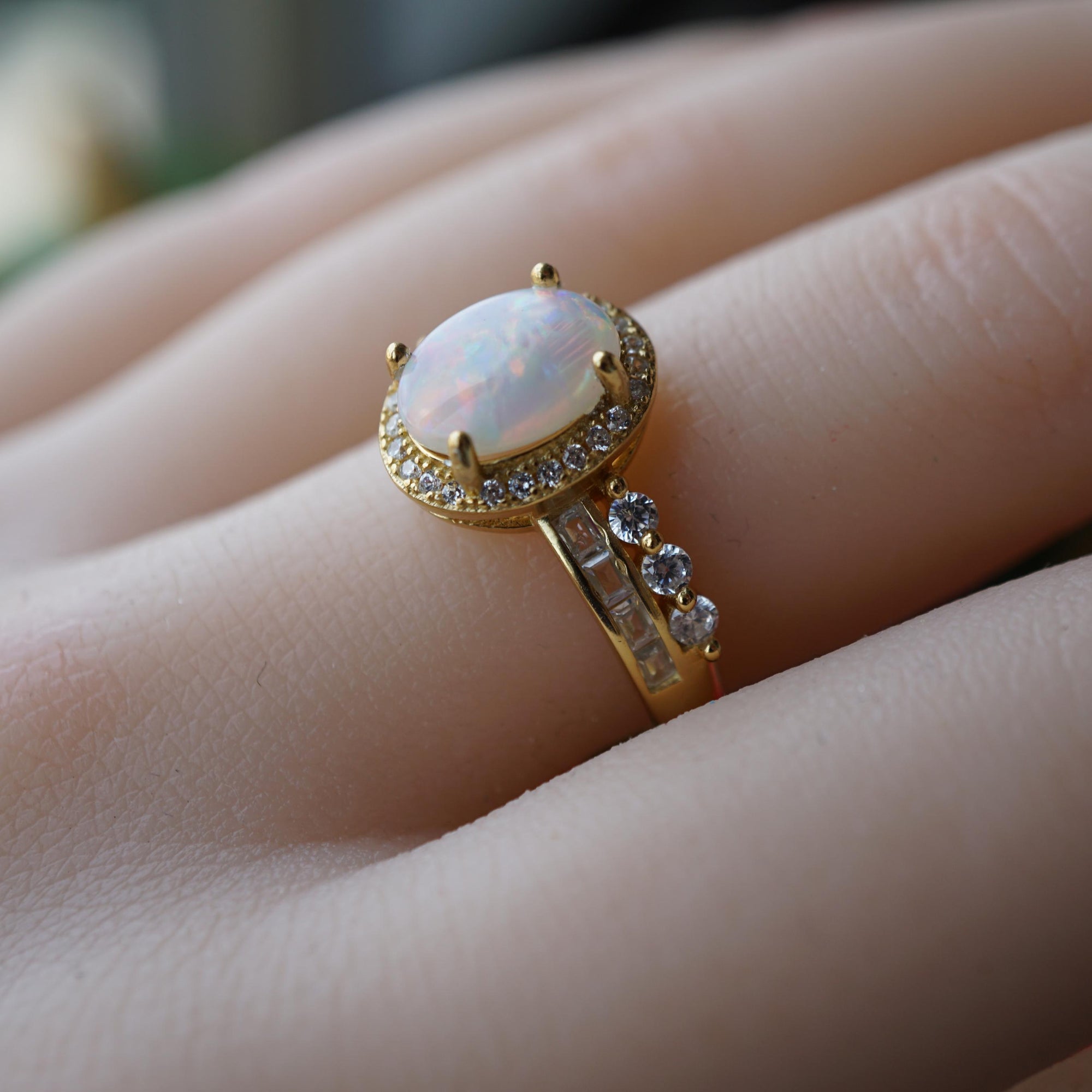 Australian Crystal Opal Ring in 18k Gold Plated Over 925 Sterling Silver