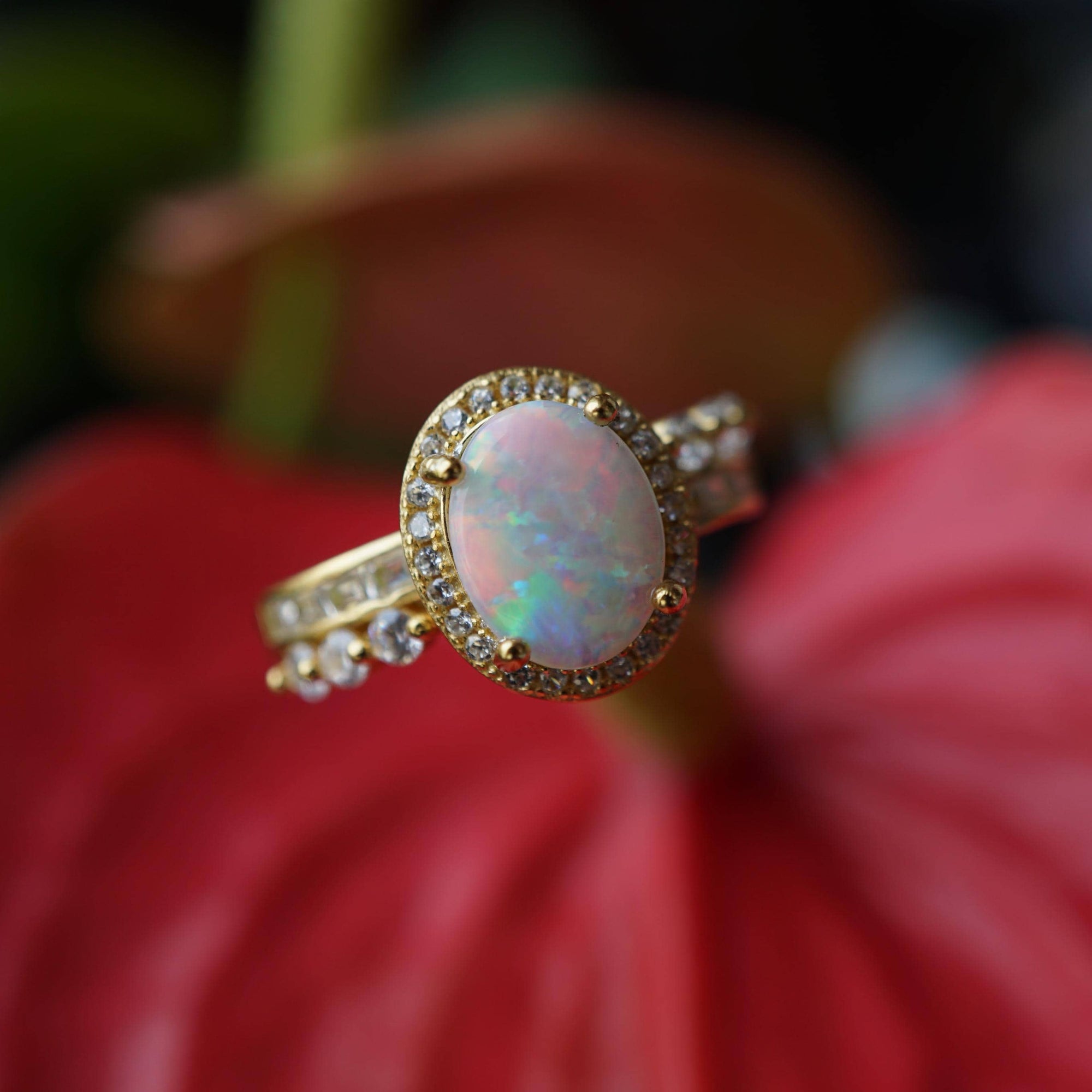 Australian Crystal Opal Ring in 18k Gold Plated Over 925 Sterling Silver
