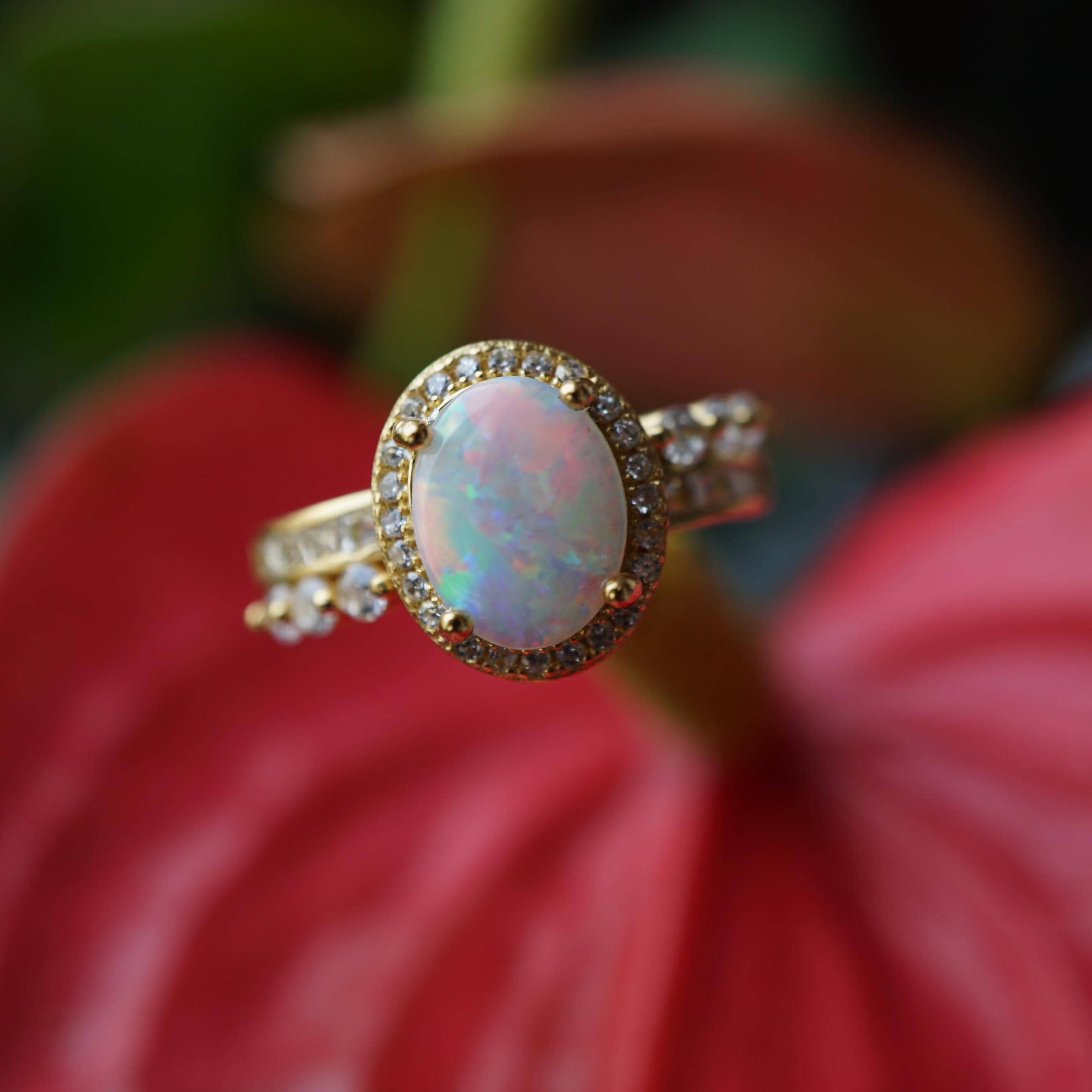 Australian Crystal Opal Ring in 18k Gold Plated Over 925 Sterling Silver