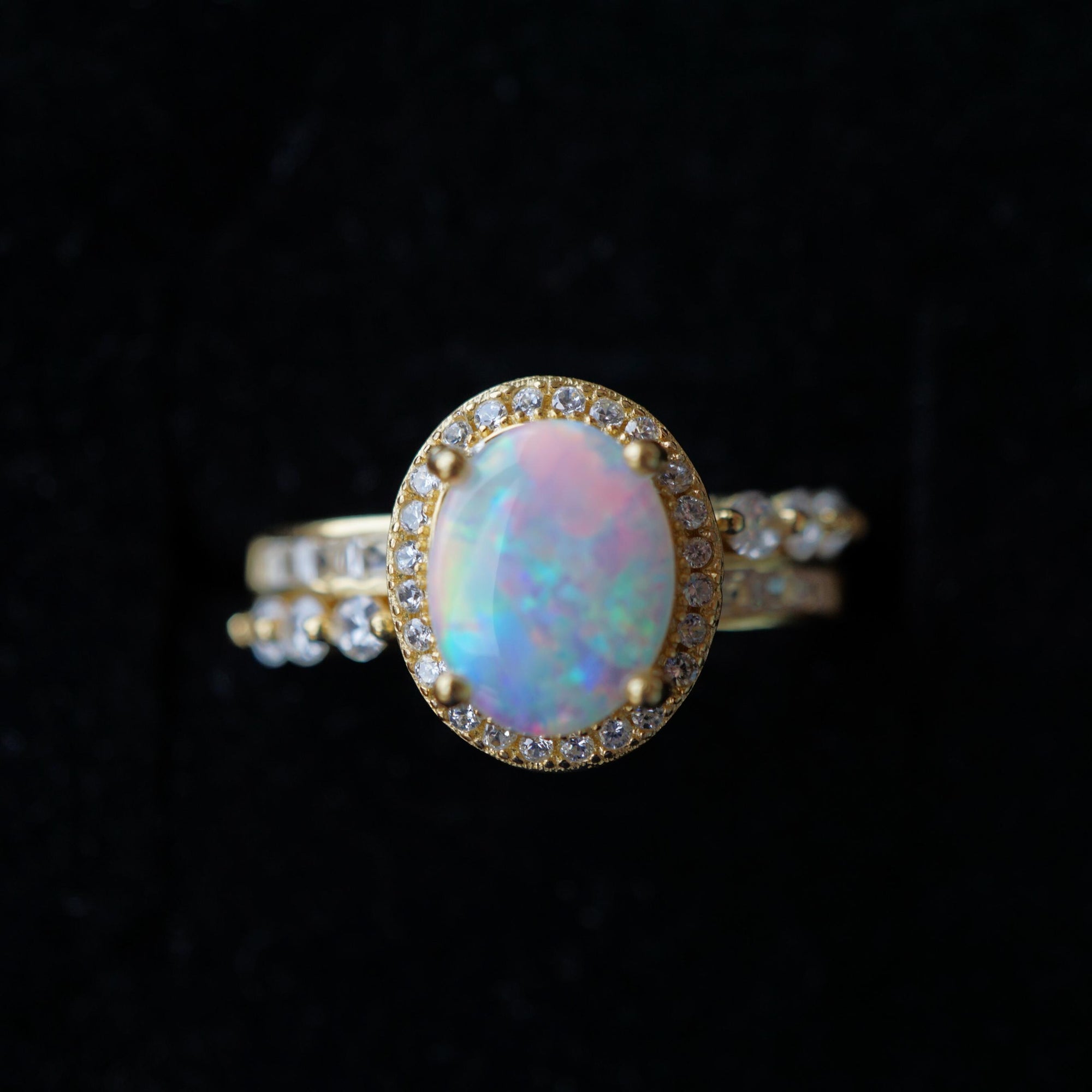 Australian Crystal Opal Ring in 18k Gold Plated Over 925 Sterling Silver