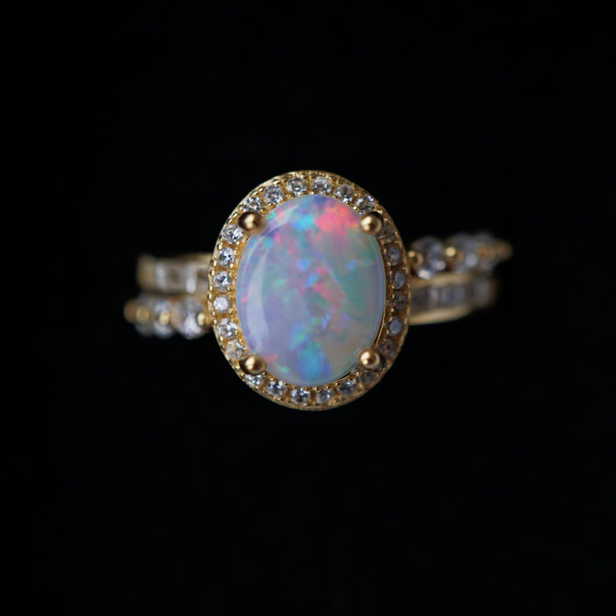 Australian Crystal Opal Ring in 18k Gold Plated Over 925 Sterling Silver