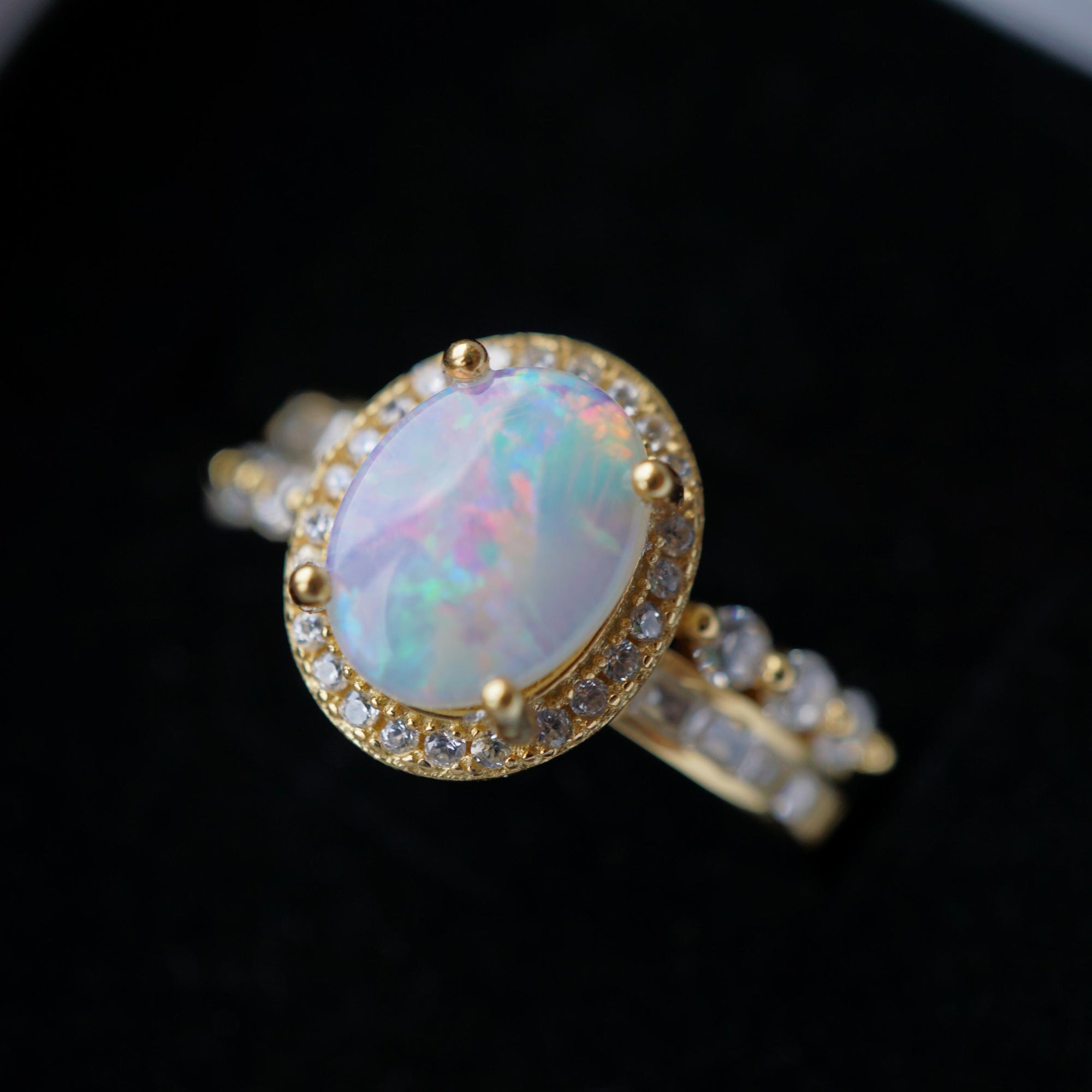 Australian Crystal Opal Ring in 18k Gold Plated Over 925 Sterling Silver