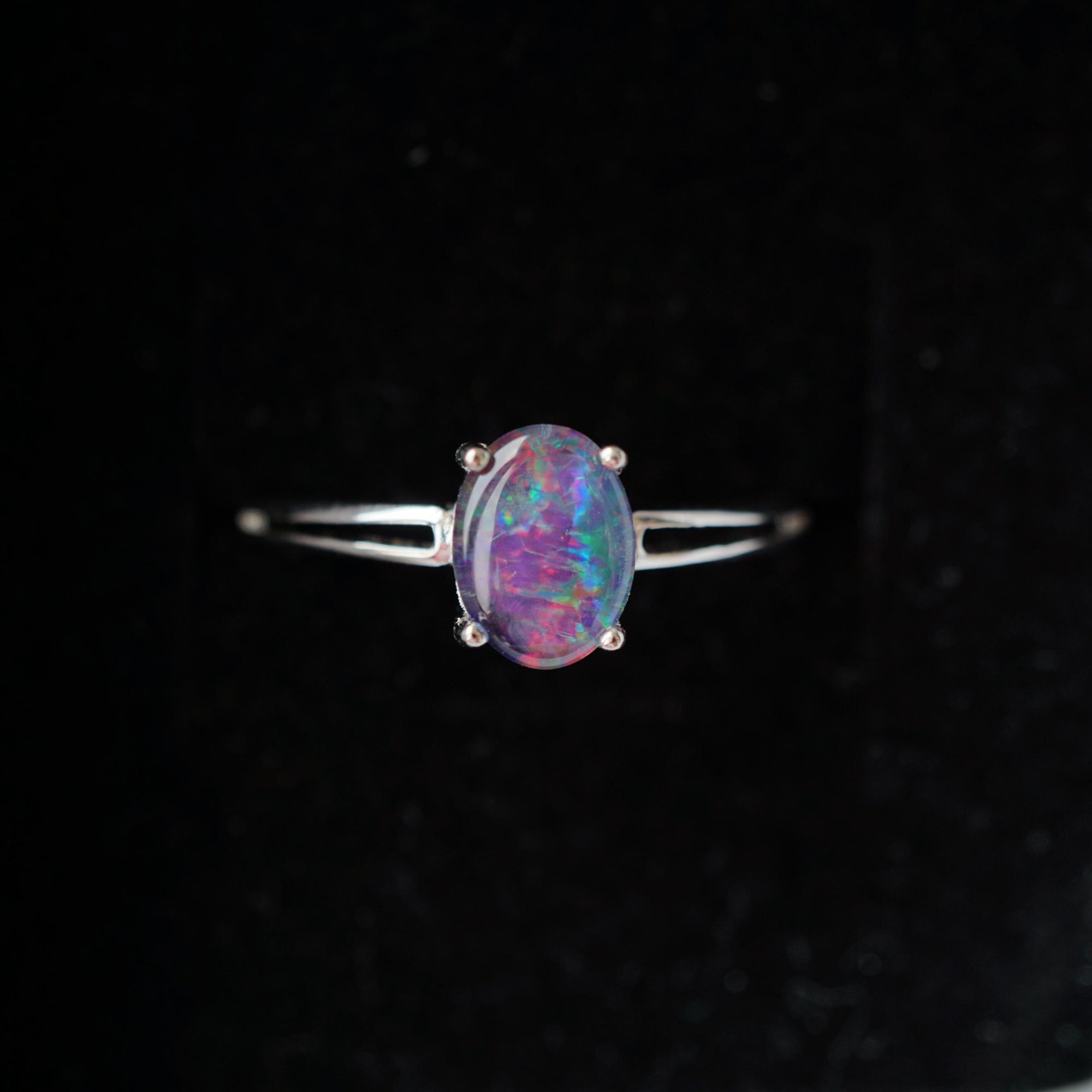 Purple australian triplet opal ring in 925 sterling silver