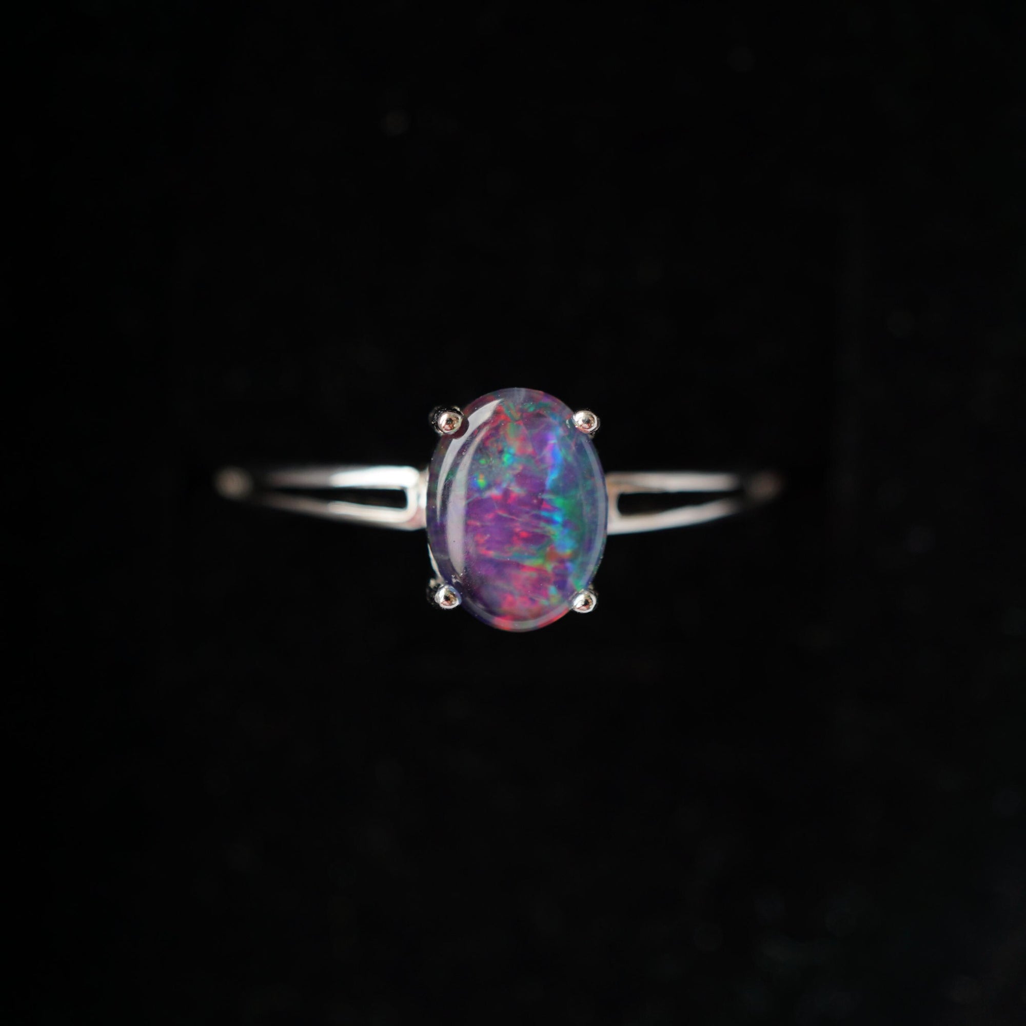 Purple australian triplet opal ring in 925 sterling silver