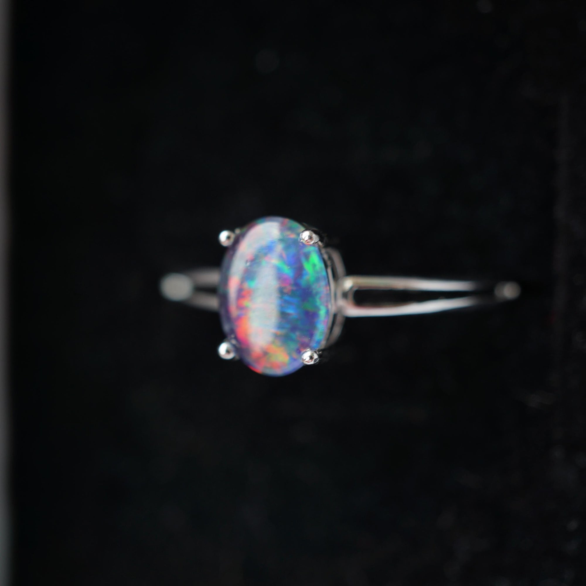Purple australian triplet opal ring in 925 sterling silver