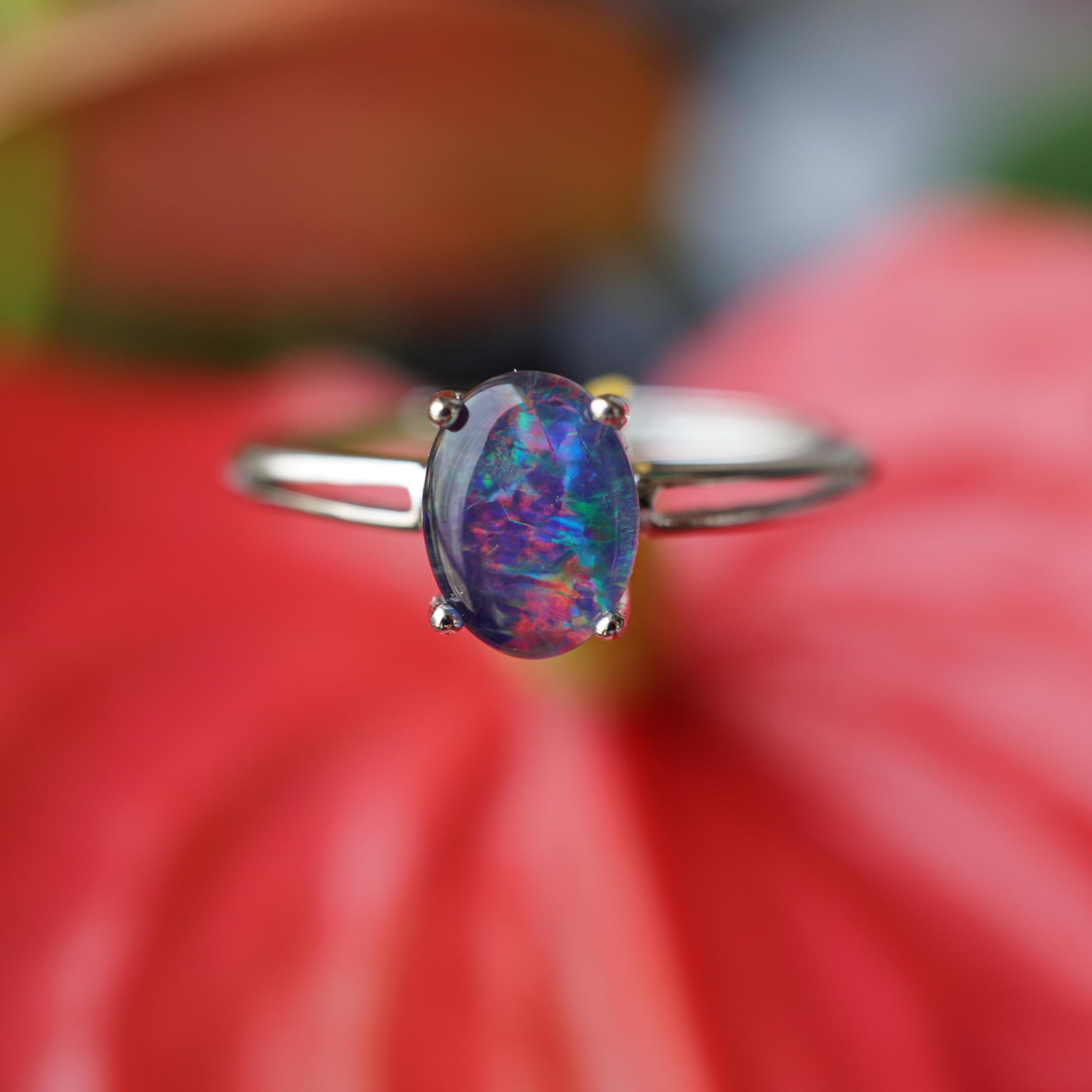 Purple australian triplet opal ring in 925 sterling silver