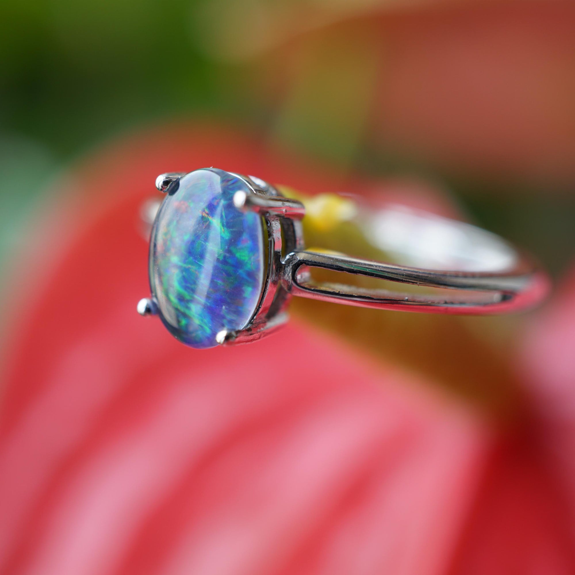 Purple australian triplet opal ring in 925 sterling silver