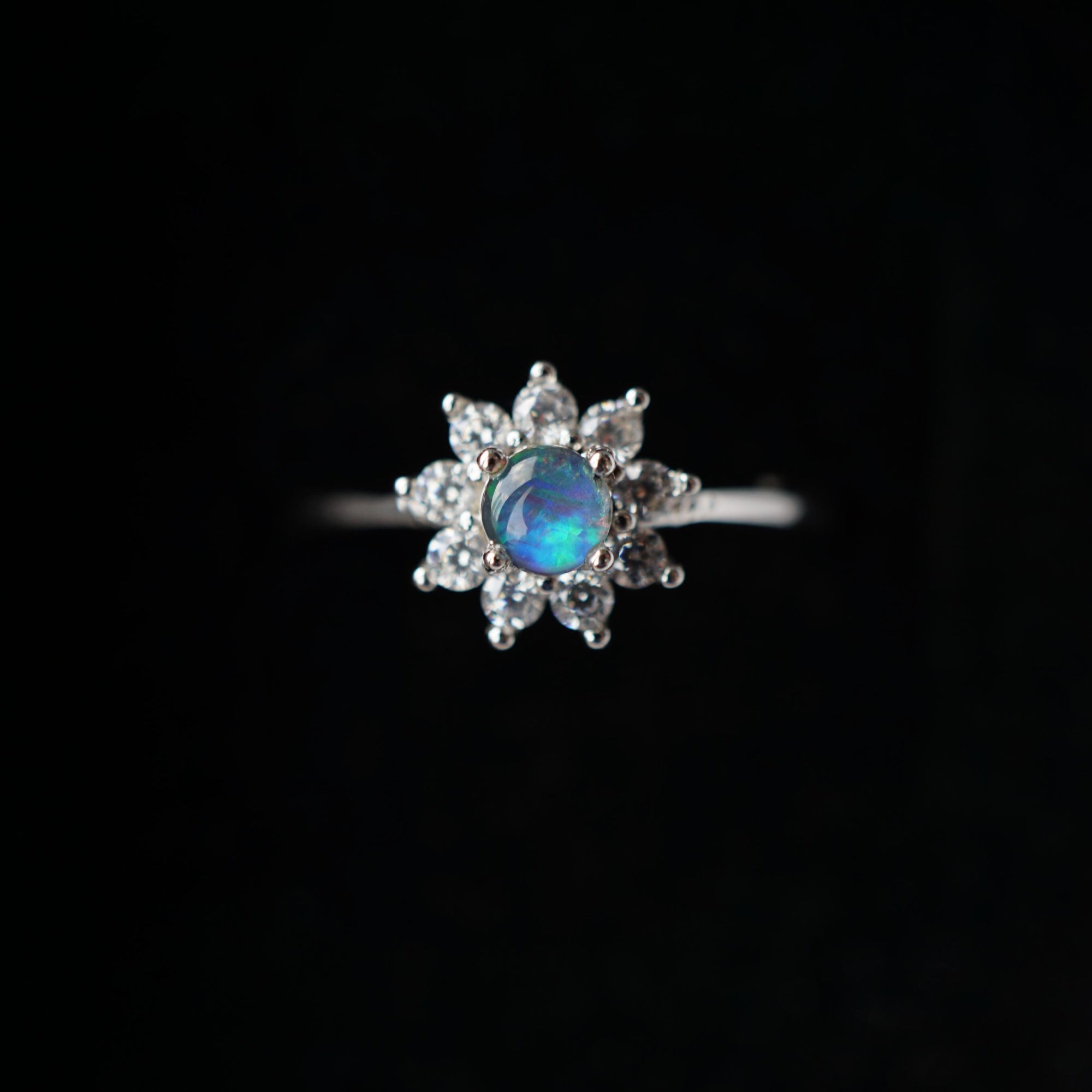 Dainty Flower Australian Opal Ring, Elegant Handmade Jewelry