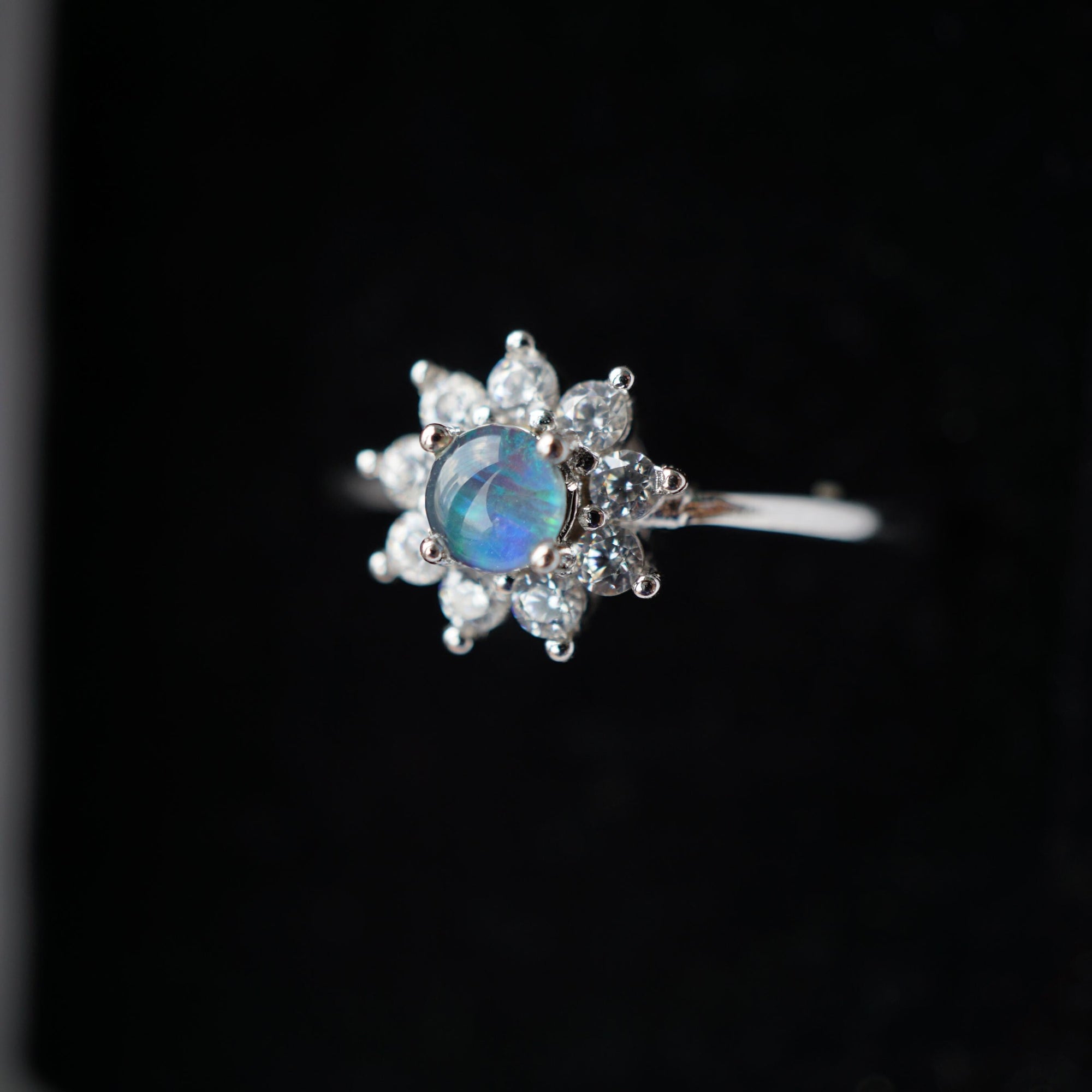 Dainty Flower Australian Opal Ring, Elegant Handmade Jewelry