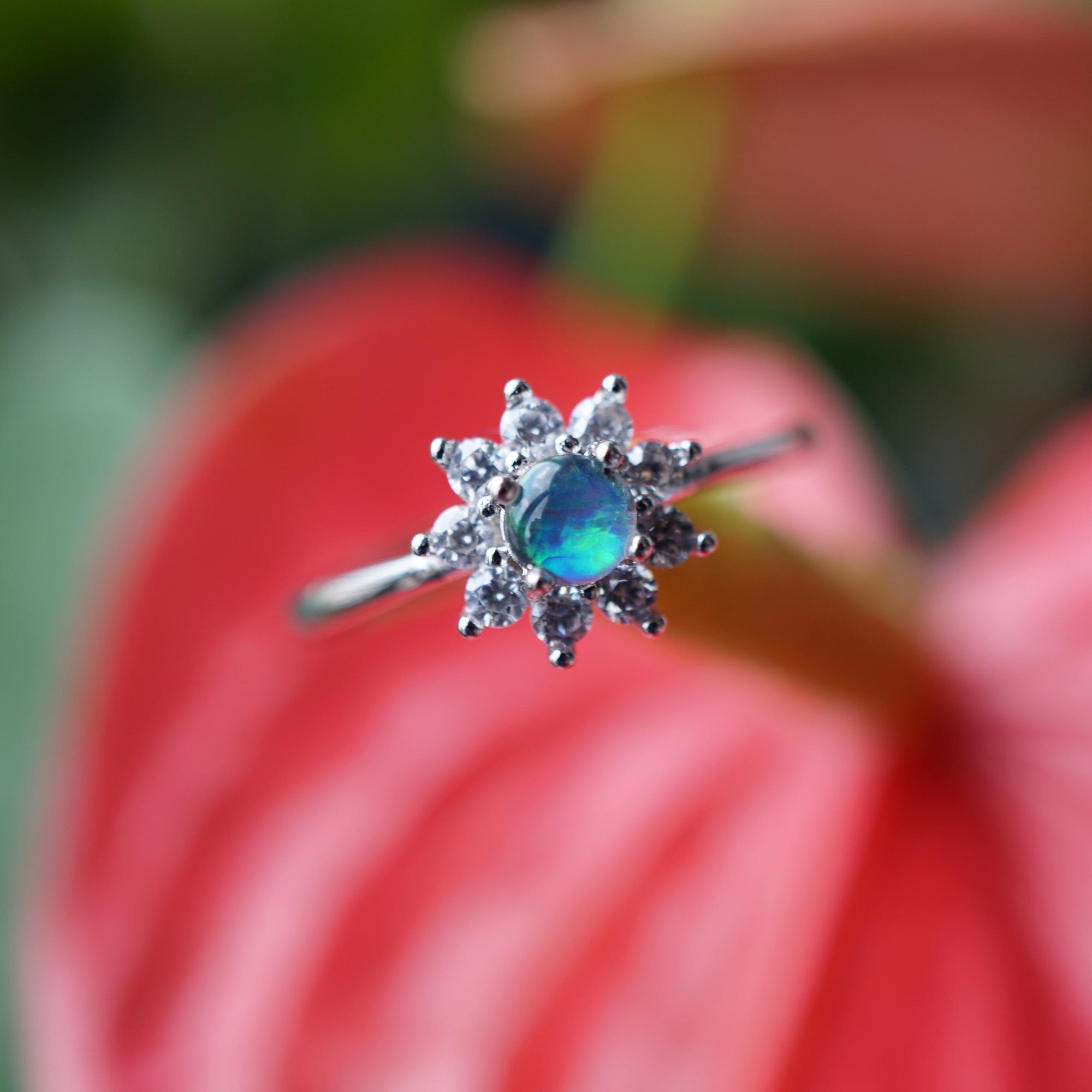 Dainty Flower Australian Opal Ring, Elegant Handmade Jewelry
