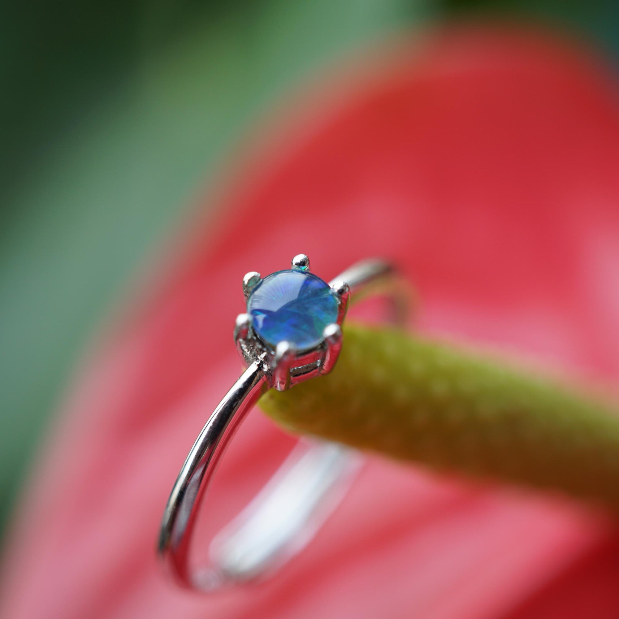 Blue Australian opal ring