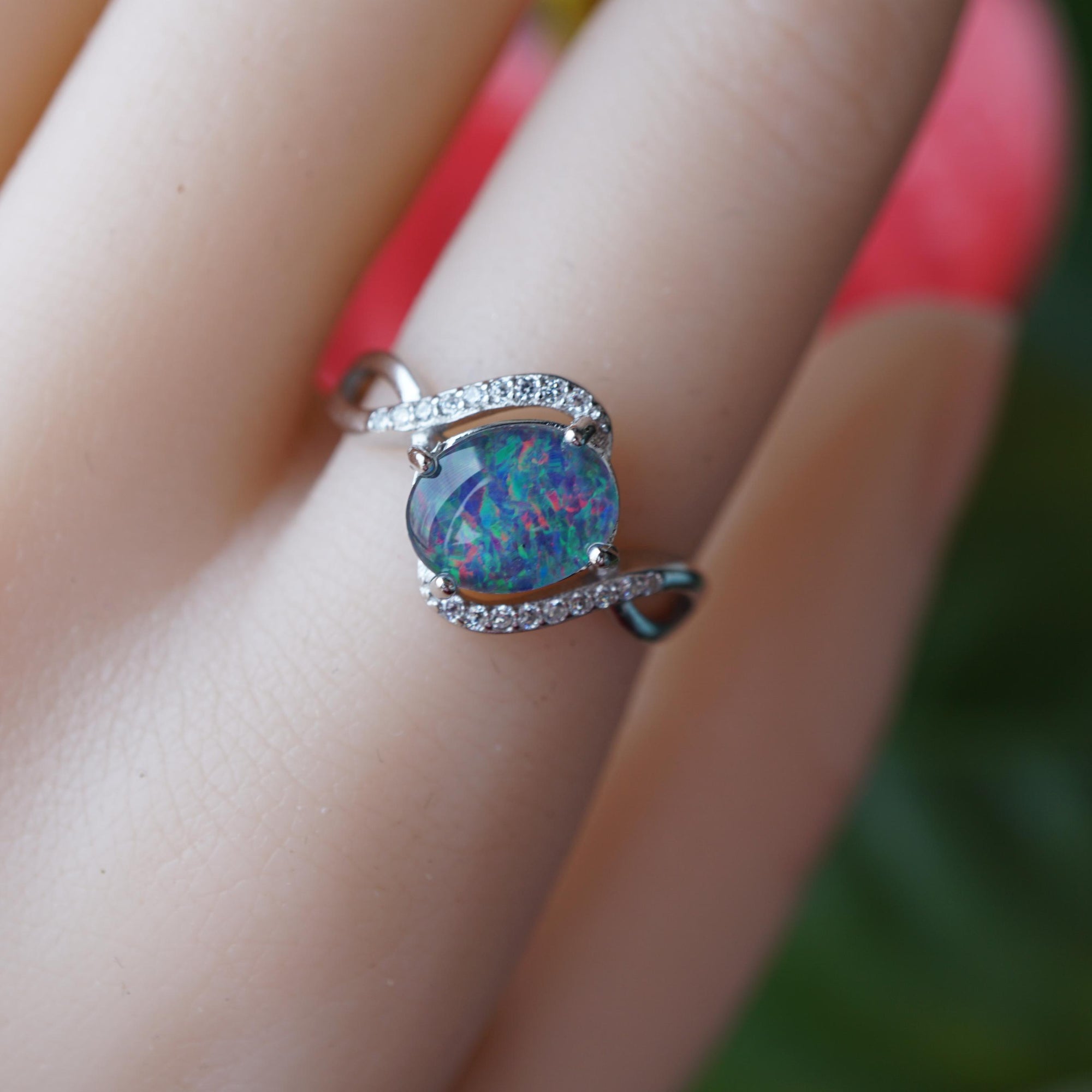 Natural Twisted Australian Opal Ring - Unique Handmade Jewelry