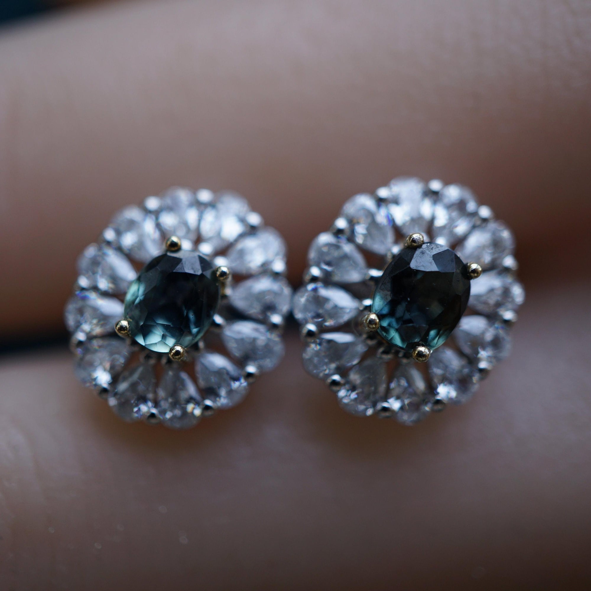 Blue Sapphire Halo Stud Earrings in Sterling Silver