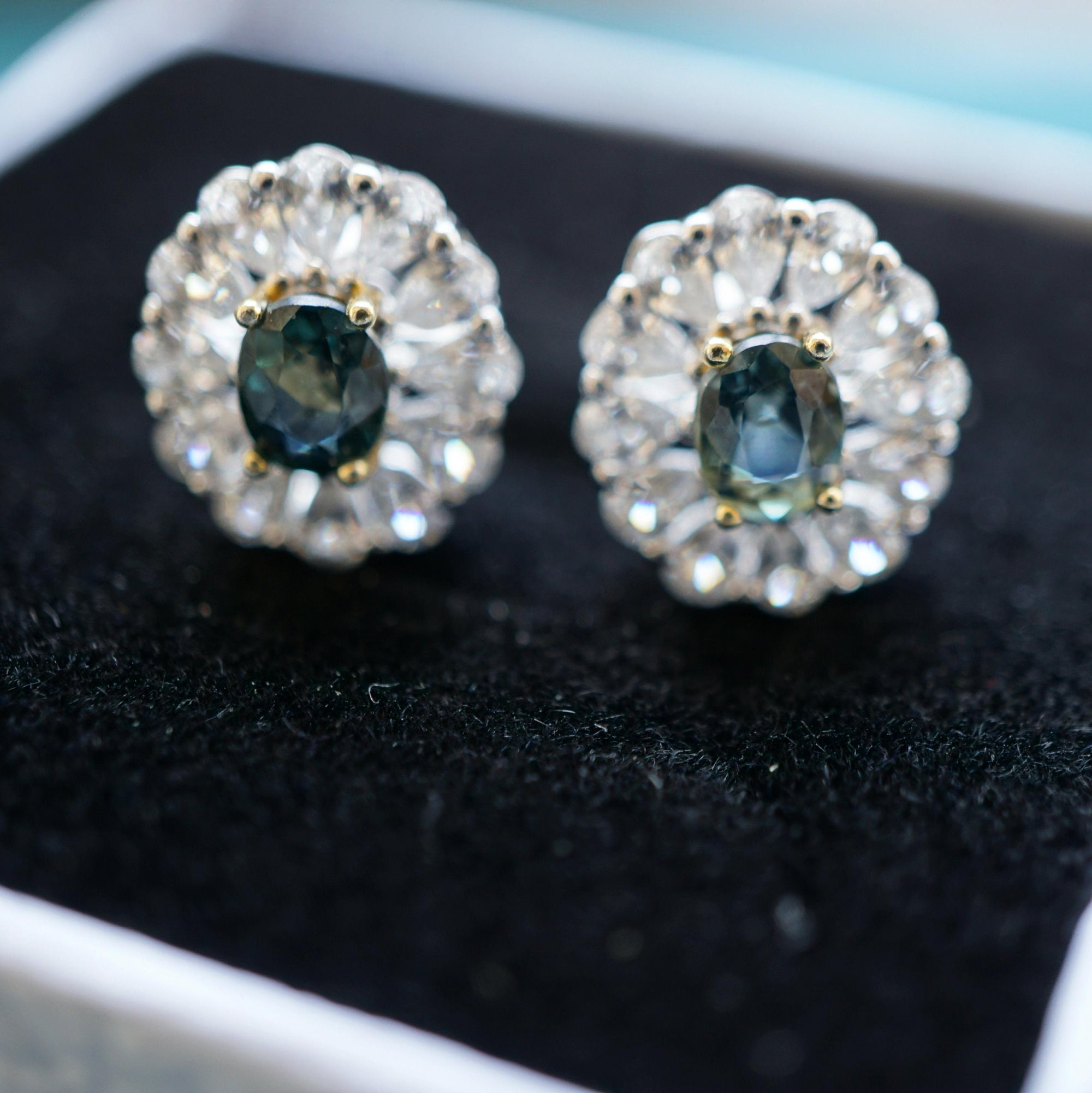 Blue Sapphire Halo Stud Earrings in Sterling Silver