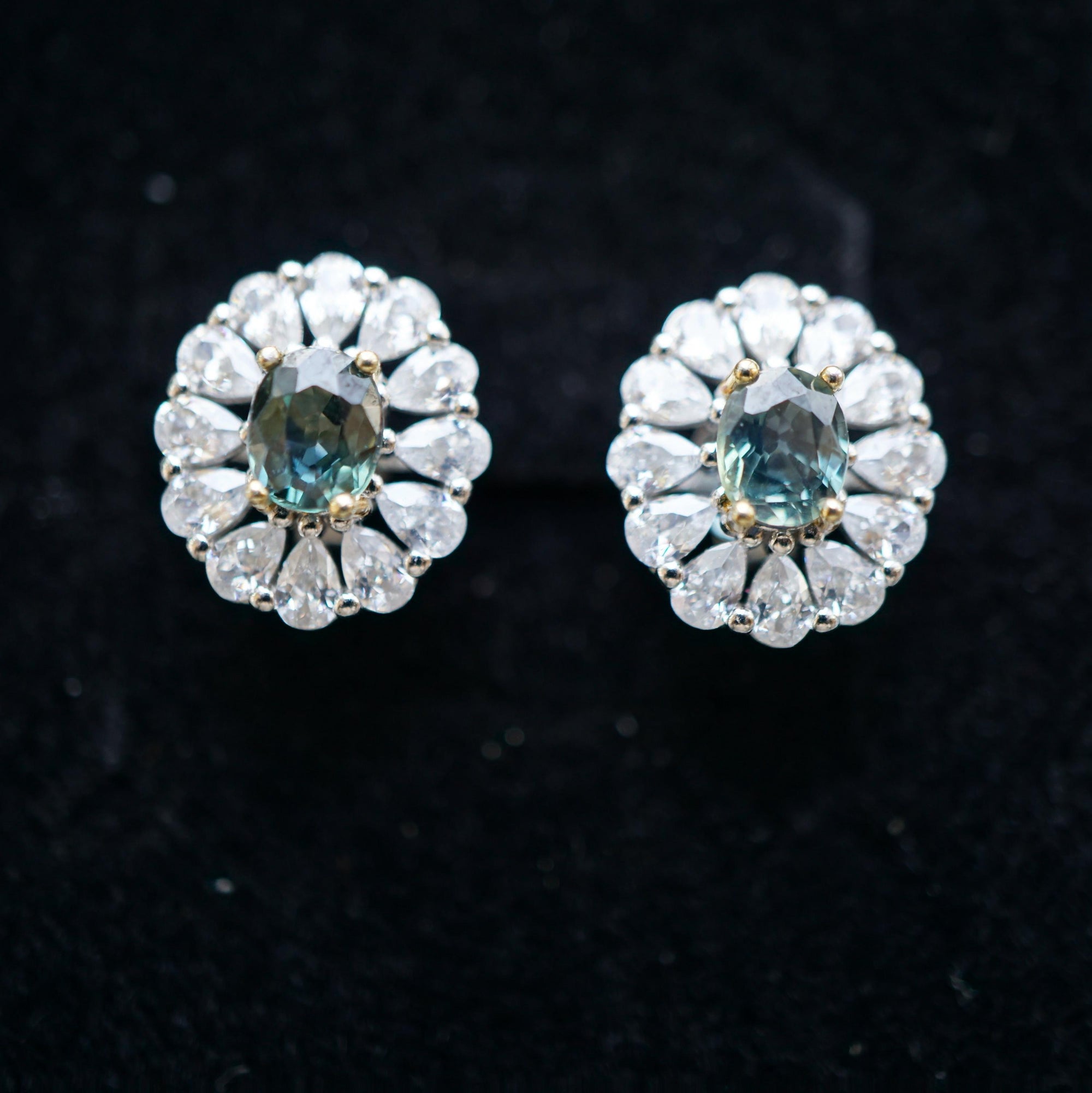Blue Sapphire Halo Stud Earrings in Sterling Silver