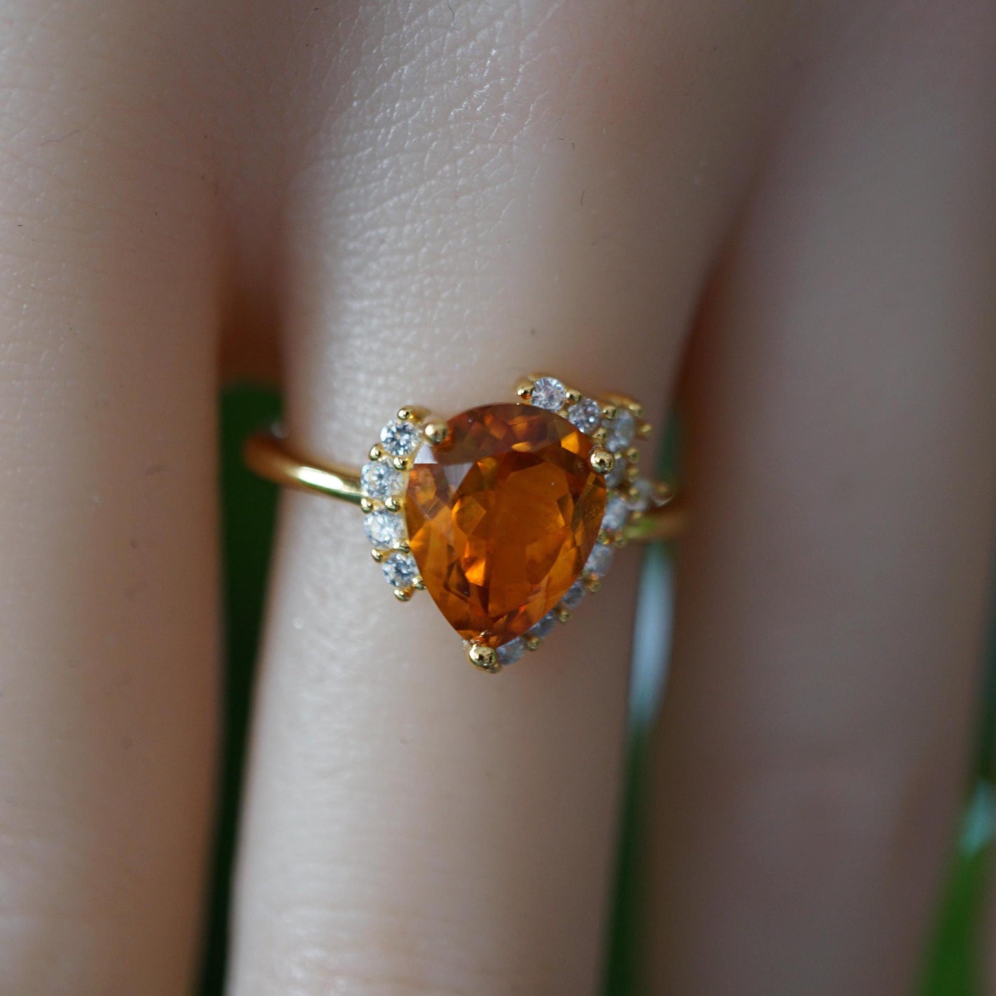 Big Pear Citrine Ring, Bold Yellow Gemstone Statement Jewelry