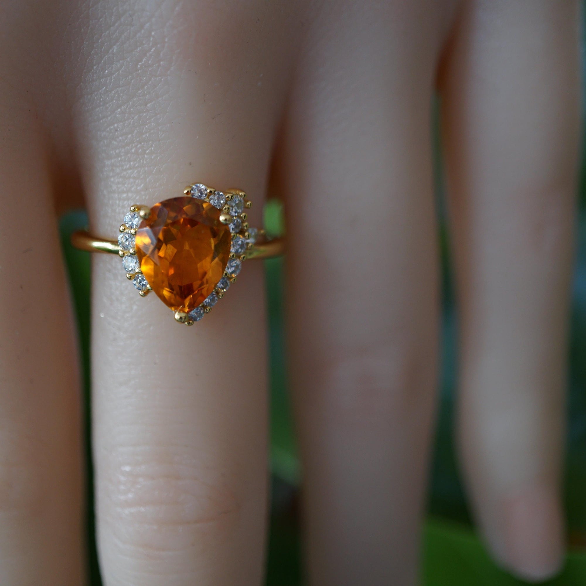 Big Pear Citrine Ring, Bold Yellow Gemstone Statement Jewelry
