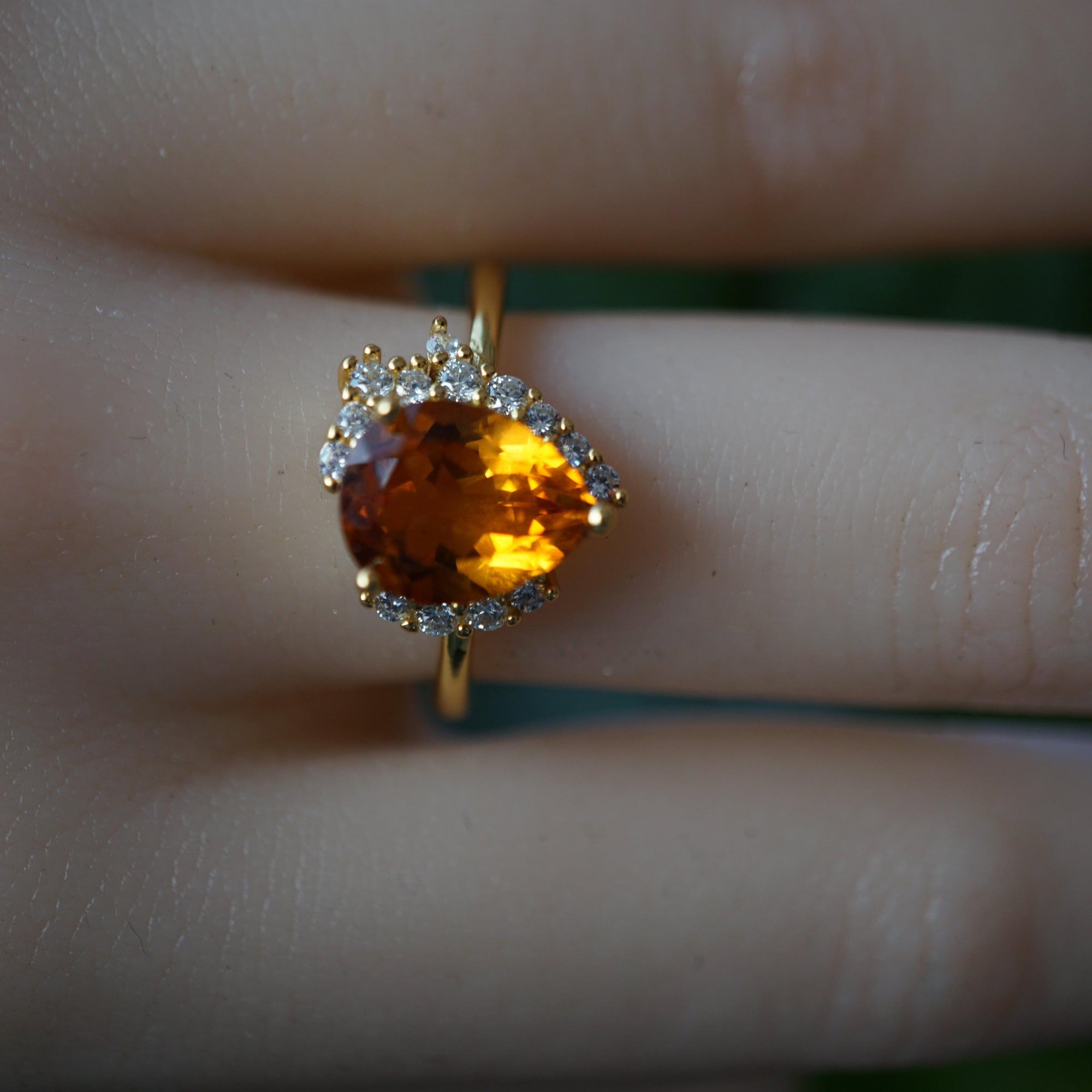 Big Pear Citrine Ring, Bold Yellow Gemstone Statement Jewelry